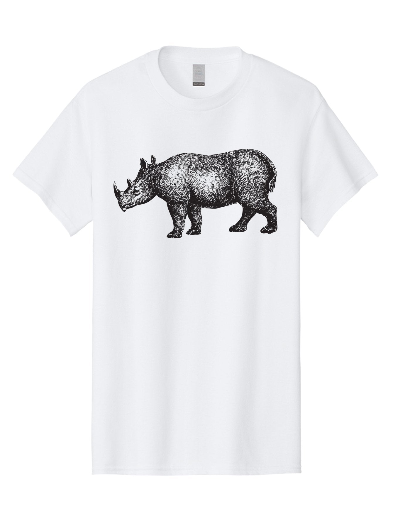 Rhinoceros Men'S Graphic Tee, 100% Cotton, Comfortable Casual Summer Wear, Machine Washable, Rhinoceros, Wildlife, Black And Green Illustration, Endangered Species, Wild Animal, Rhino Horn, Cross-Hatching Technique, Detailed Artwork, Aad941 14