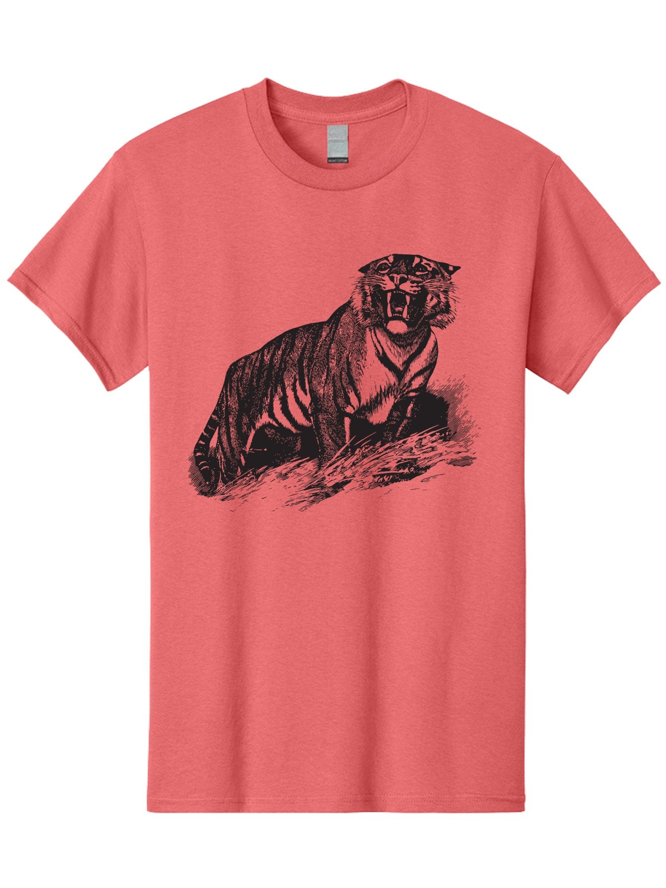 Roaring-Tiger Men'S Graphic Tee, 100% Cotton, Comfortable Casual Summer Wear, Machine Washable, Aggressive Tiger, Large Cat, Wild Animal, Striped Fur, Sharp Teeth, Fierce Expression, Powerful Pose, Forest Creature, Wildlife Art Aad942 3