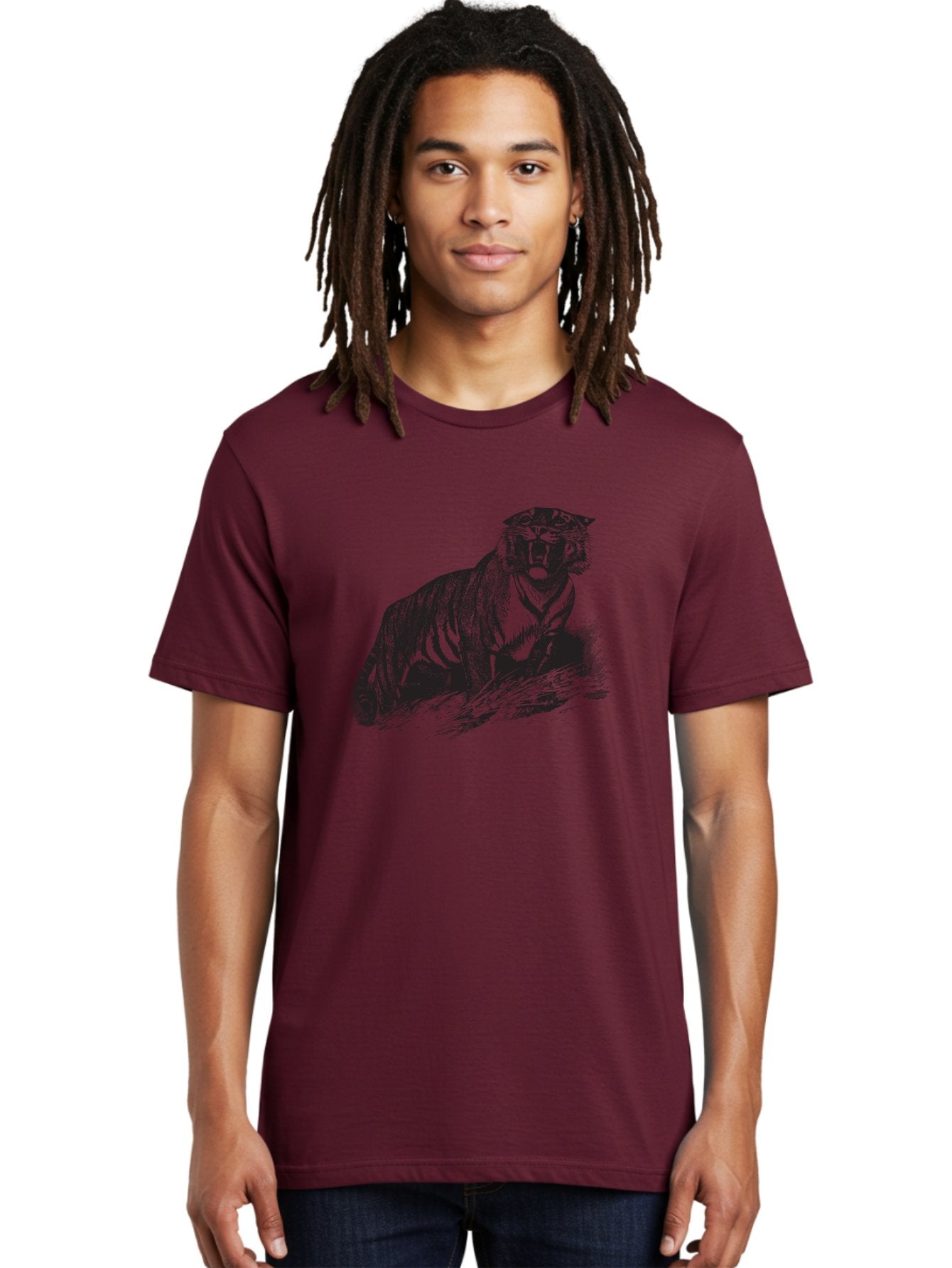 Roaring-Tiger Men'S Graphic Tee, 100% Cotton, Comfortable Casual Summer Wear, Machine Washable, Aggressive Tiger, Large Cat, Wild Animal, Striped Fur, Sharp Teeth, Fierce Expression, Powerful Pose, Forest Creature, Wildlife Art Aad942 30