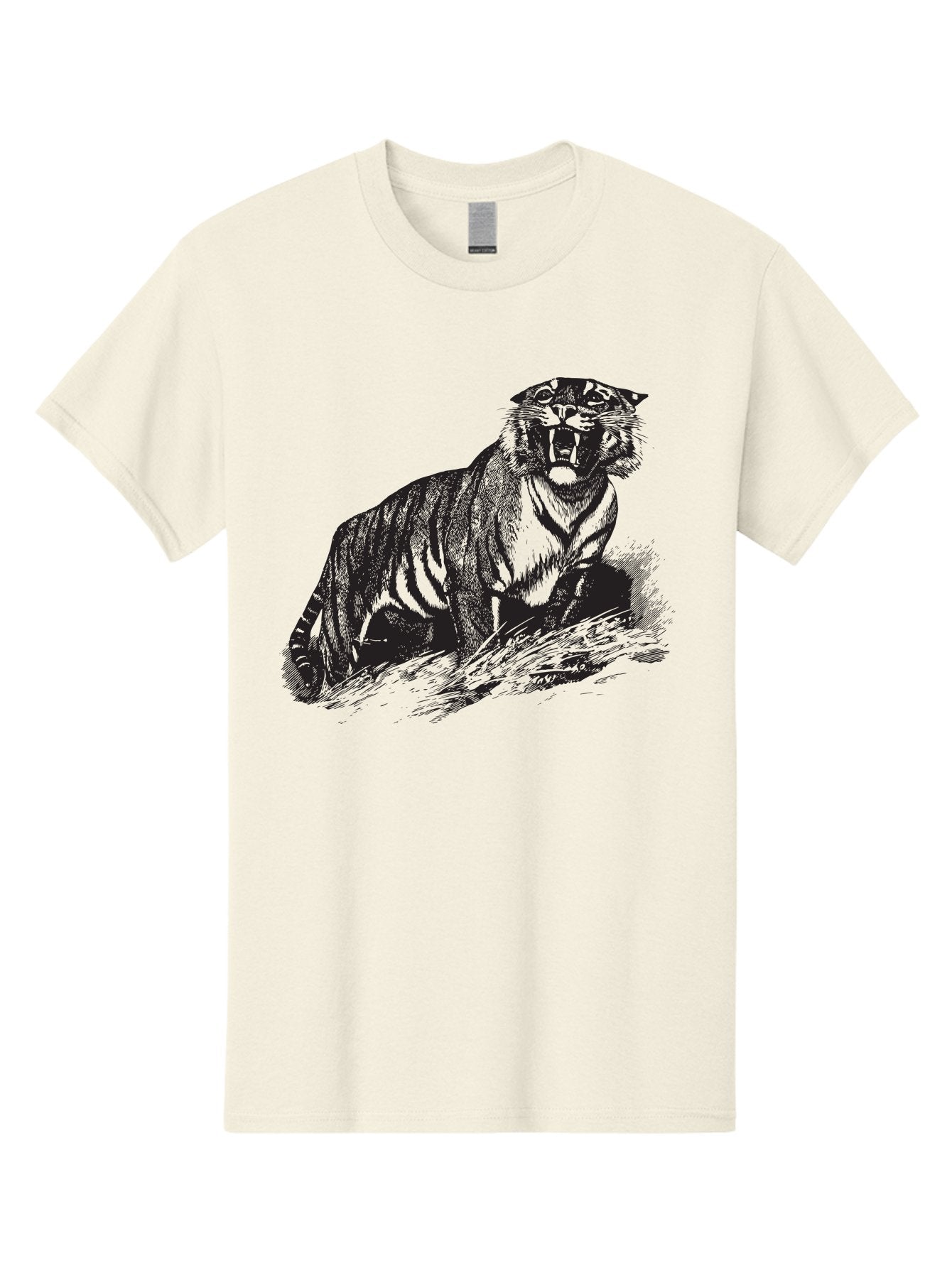 Roaring-Tiger Men'S Graphic Tee, 100% Cotton, Comfortable Casual Summer Wear, Machine Washable, Aggressive Tiger, Large Cat, Wild Animal, Striped Fur, Sharp Teeth, Fierce Expression, Powerful Pose, Forest Creature, Wildlife Art Aad942 12