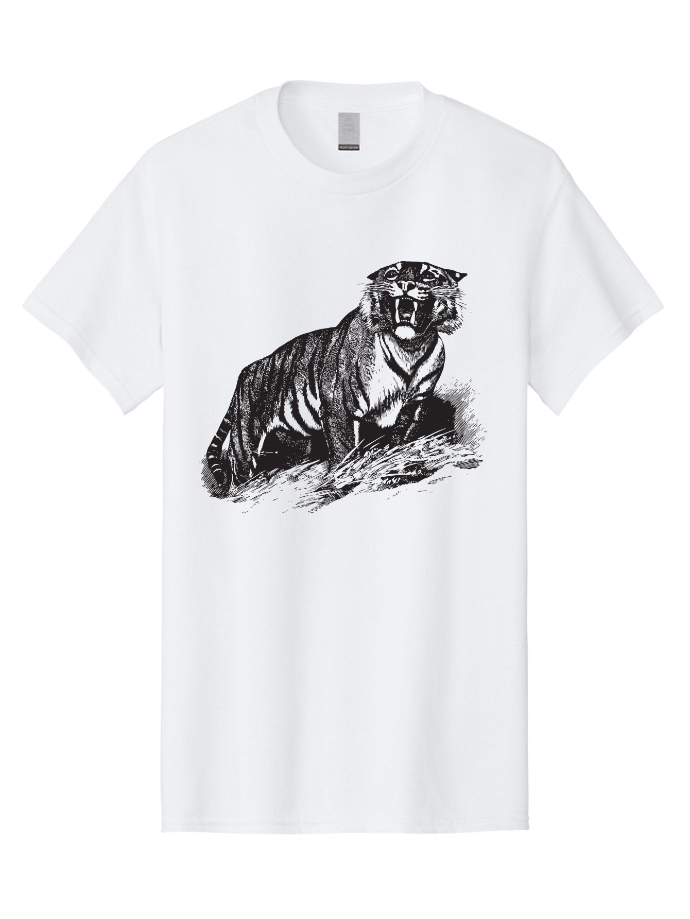 Roaring-Tiger Men'S Graphic Tee, 100% Cotton, Comfortable Casual Summer Wear, Machine Washable, Aggressive Tiger, Large Cat, Wild Animal, Striped Fur, Sharp Teeth, Fierce Expression, Powerful Pose, Forest Creature, Wildlife Art Aad942