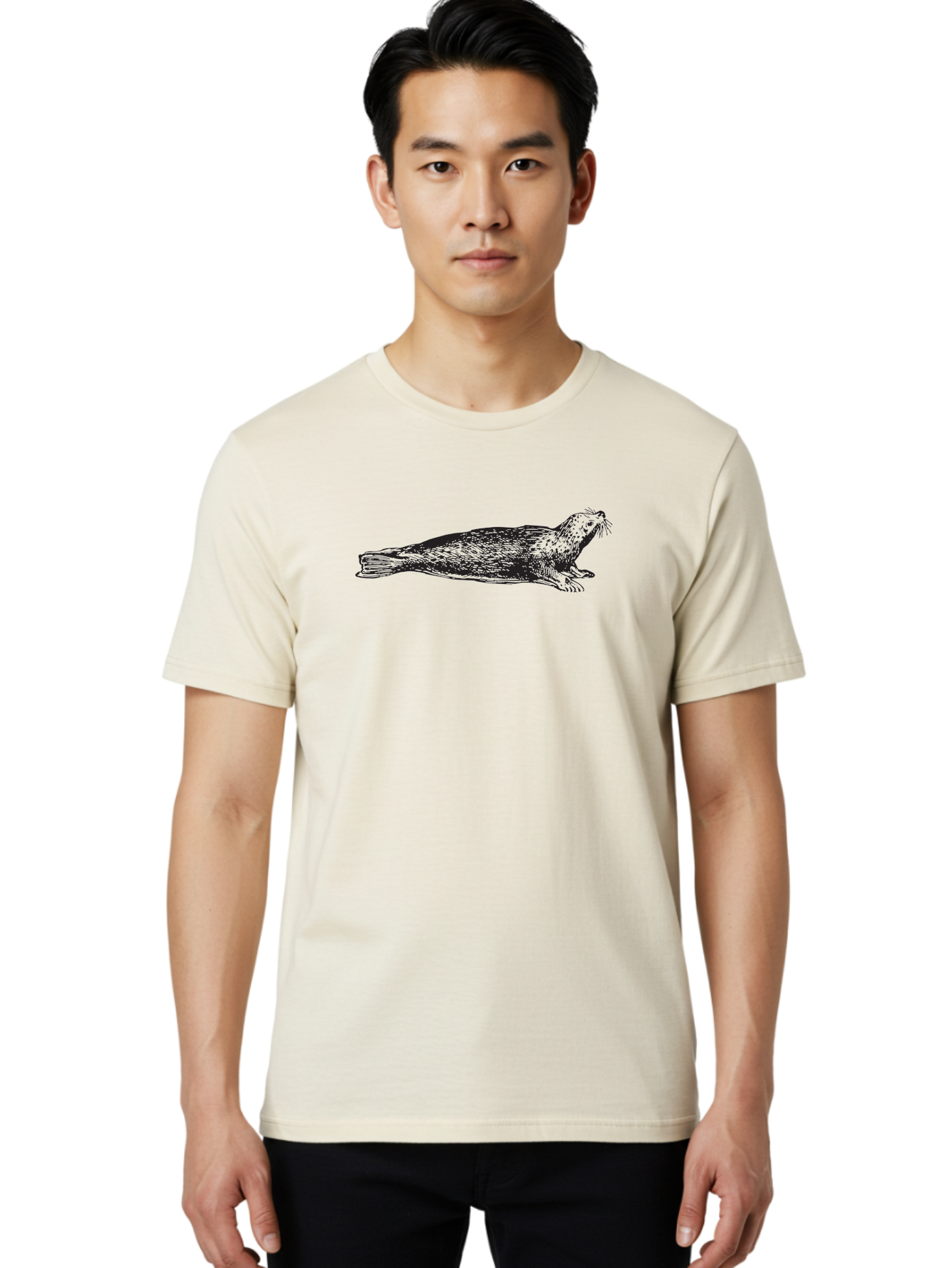 Seal Men'S Graphic Tee, 100% Cotton, Comfortable Casual Summer Wear, Machine Washable, Seal Illustration, Marine Mammal, Ocean Creature, Wildlife Art, Fur Texture, Whiskers, Fins, Hand-Drawn Style, Black Lines Aad946 12