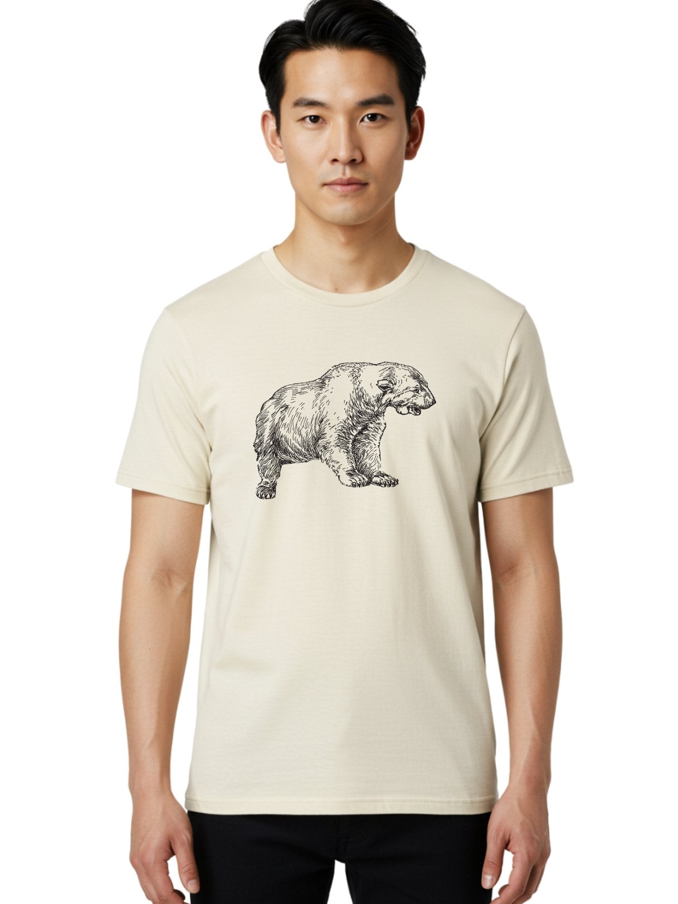 Short-Faced-Bear Men'S Graphic Tee, 100% Cotton, Comfortable Casual Summer Wear, Machine Washable, Lion Illustration, Vintage Drawing, Wildlife Art, Detailed Sketch, Animal Portrait, Furry Texture, Roaring Lion, Classic Artwork Aad947 16