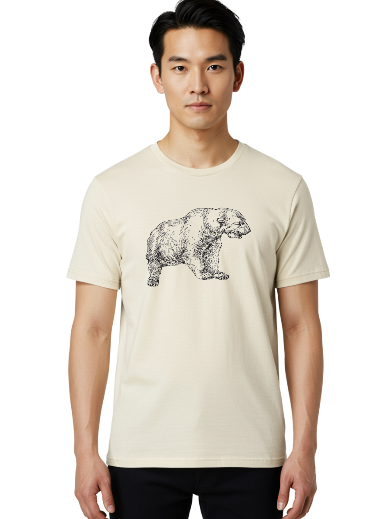 Short-Faced-Bear Men'S Graphic Tee, 100% Cotton, Comfortable Casual Summer Wear, Machine Washable, Lion Illustration, Vintage Drawing, Wildlife Art, Detailed Sketch, Animal Portrait, Furry Texture, Roaring Lion, Classic Artwork Aad947 26