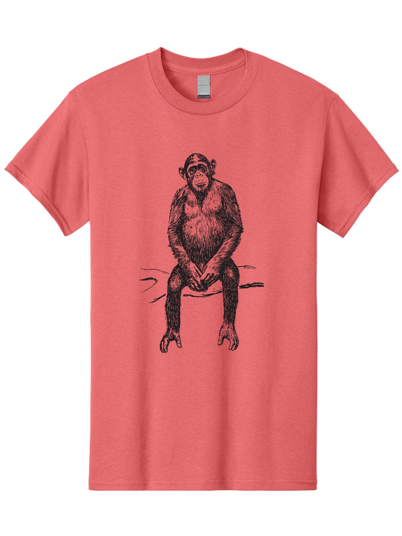 Sitting-Monkey Men'S Graphic Tee, 100% Cotton, Comfortable Casual Summer Wear, Machine Washable, Chimpanzee Sitting, Primate Illustration, Monkey Artwork, Wildlife Graphic, Animal Design, Thoughtful Pose, Hand-Drawn Style, Forest Creature Aad948 3