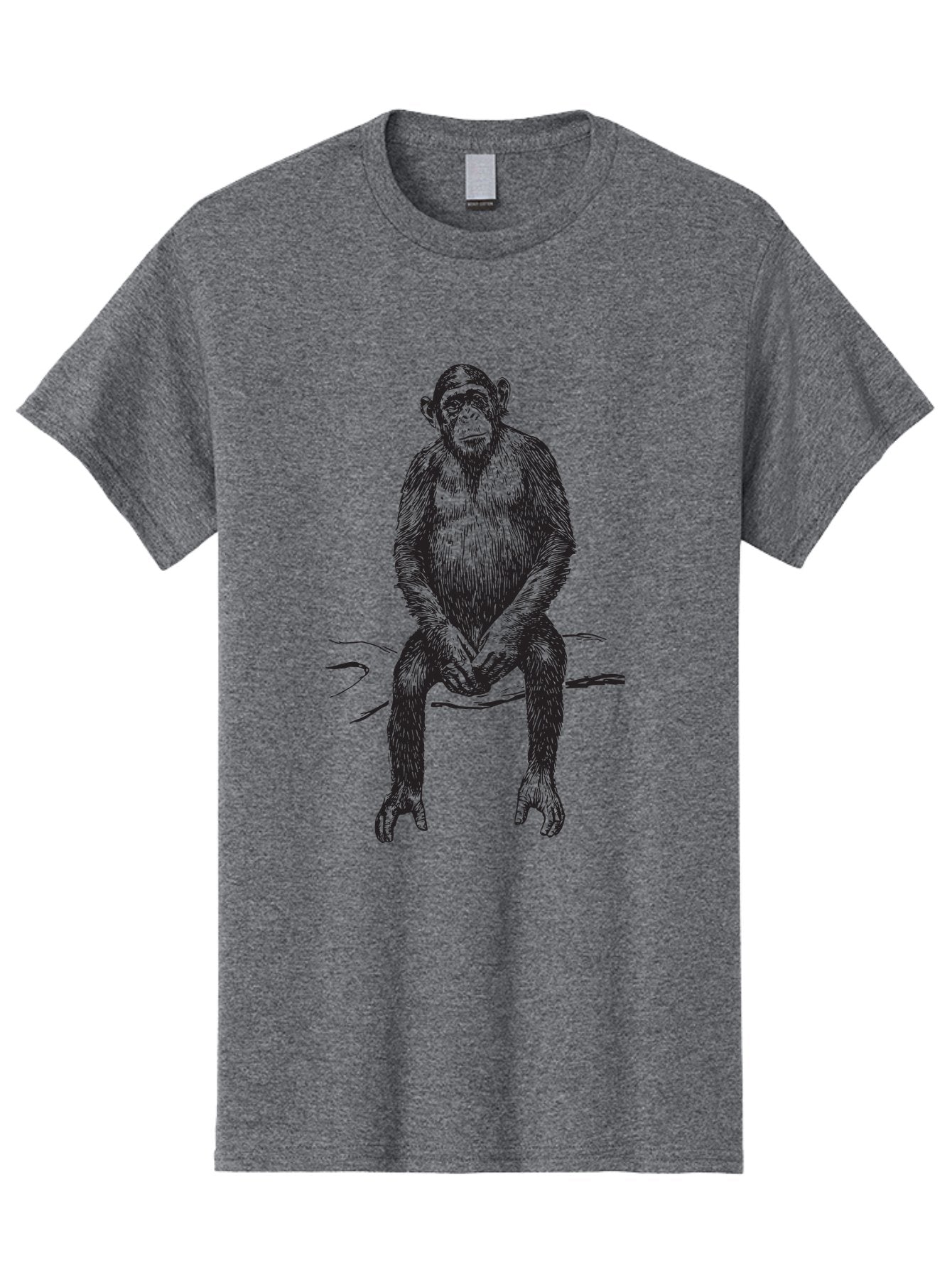 Sitting-Monkey Men'S Graphic Tee, 100% Cotton, Comfortable Casual Summer Wear, Machine Washable, Chimpanzee Sitting, Primate Illustration, Monkey Artwork, Wildlife Graphic, Animal Design, Thoughtful Pose, Hand-Drawn Style, Forest Creature Aad948