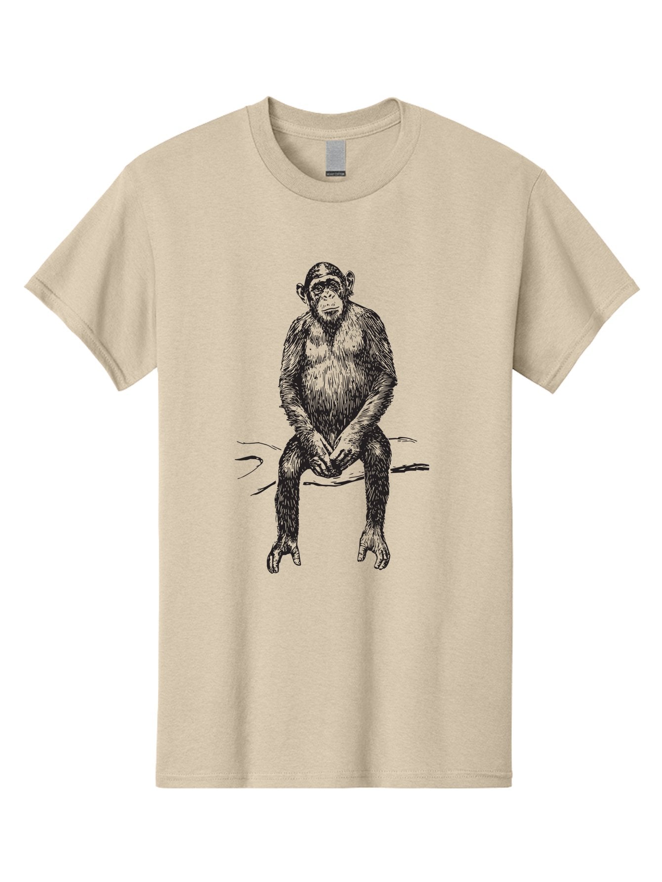 Sitting-Monkey Men'S Graphic Tee, 100% Cotton, Comfortable Casual Summer Wear, Machine Washable, Chimpanzee Sitting, Primate Illustration, Monkey Artwork, Wildlife Graphic, Animal Design, Thoughtful Pose, Hand-Drawn Style, Forest Creature Aad948 14