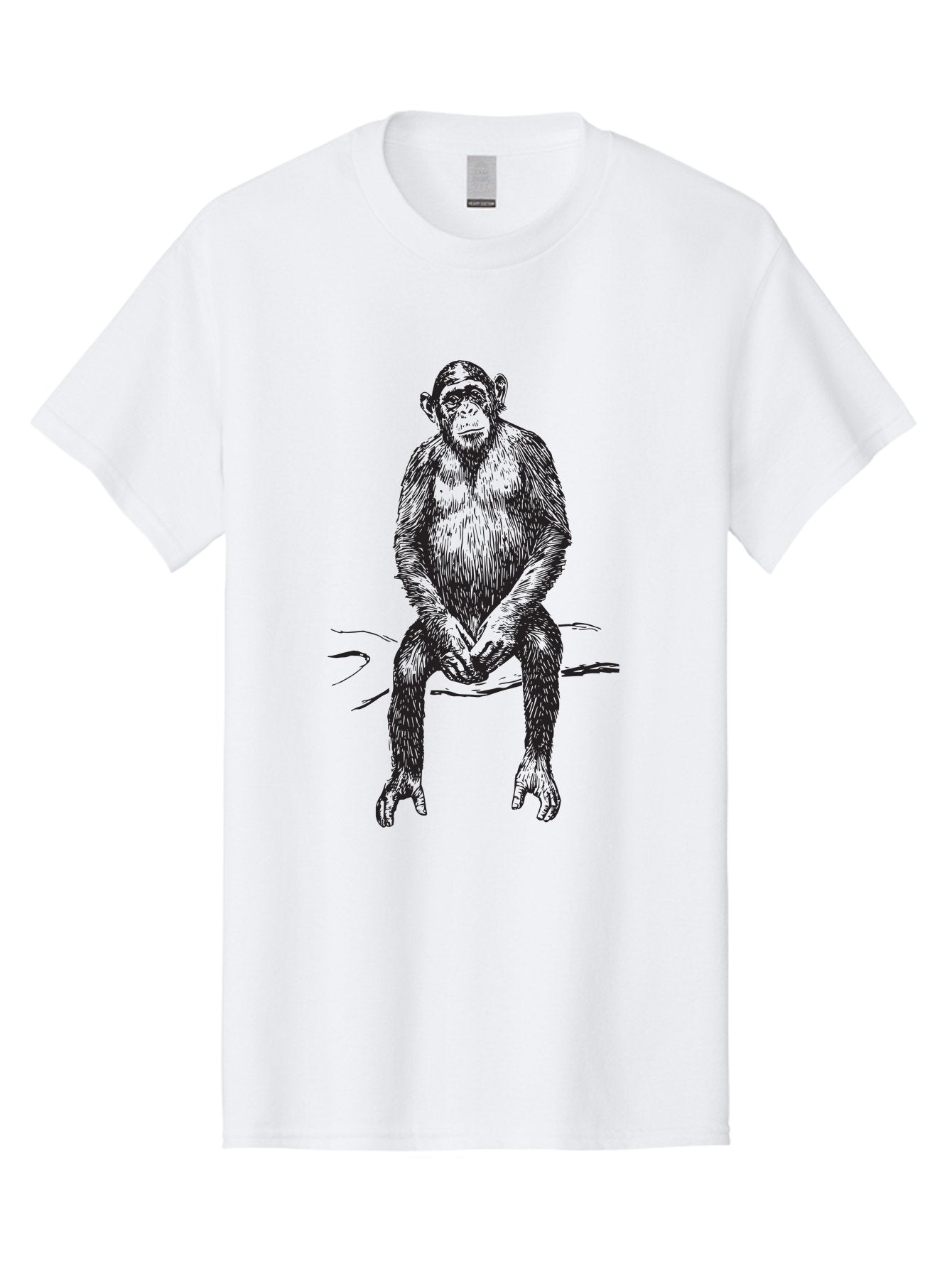 Sitting-Monkey Men'S Graphic Tee, 100% Cotton, Comfortable Casual Summer Wear, Machine Washable, Chimpanzee Sitting, Primate Illustration, Monkey Artwork, Wildlife Graphic, Animal Design, Thoughtful Pose, Hand-Drawn Style, Forest Creature Aad948 12