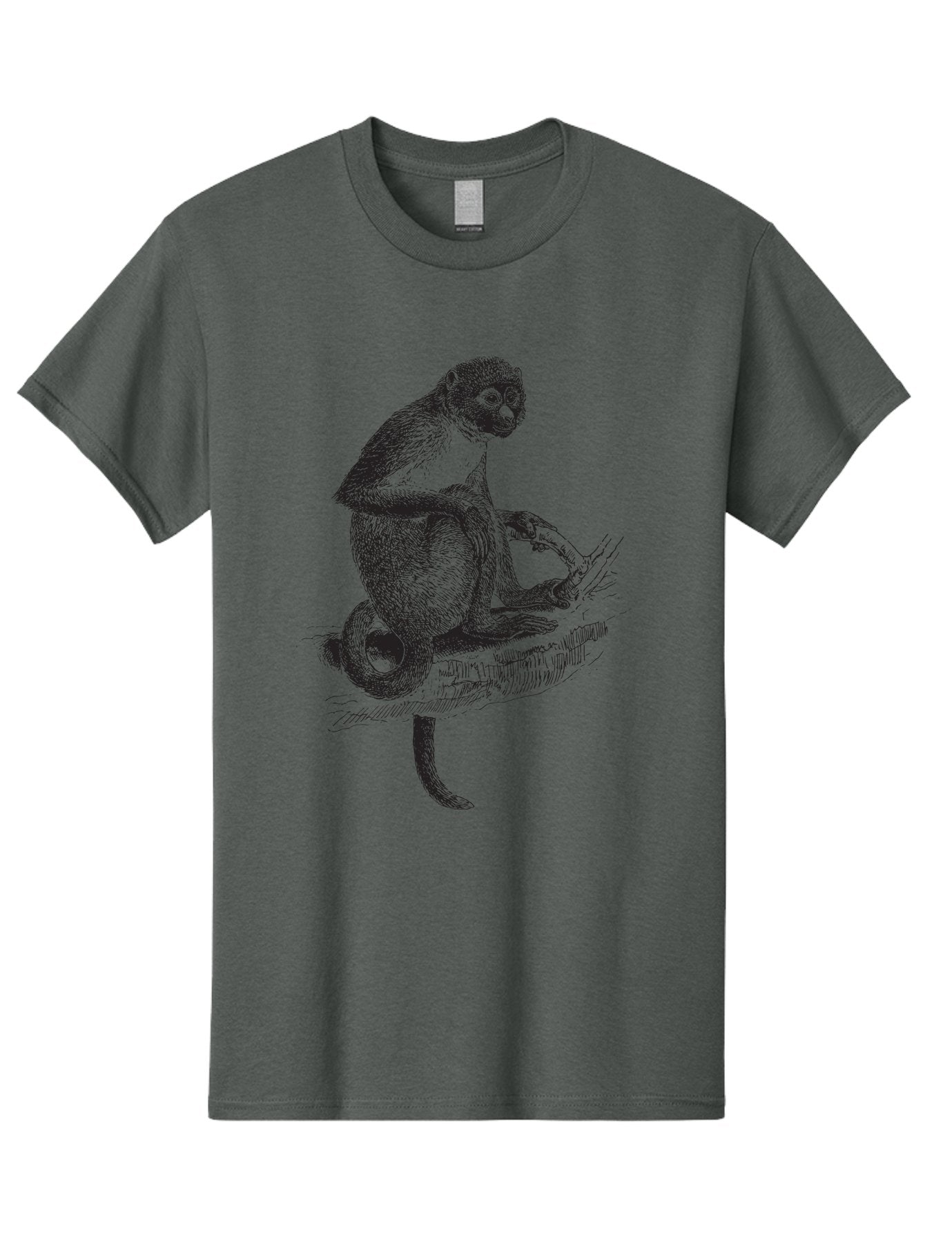 Sketch-Of-Monkey Men'S Graphic Tee, 100% Cotton, Comfortable Casual Summer Wear, Machine Washable, Monkey Sitting On Tree Branch, Primate Portrait, Wildlife Illustration, Detailed Sketch, Animal Art, Nature Drawing, Wildlife Graphic Aad949 4