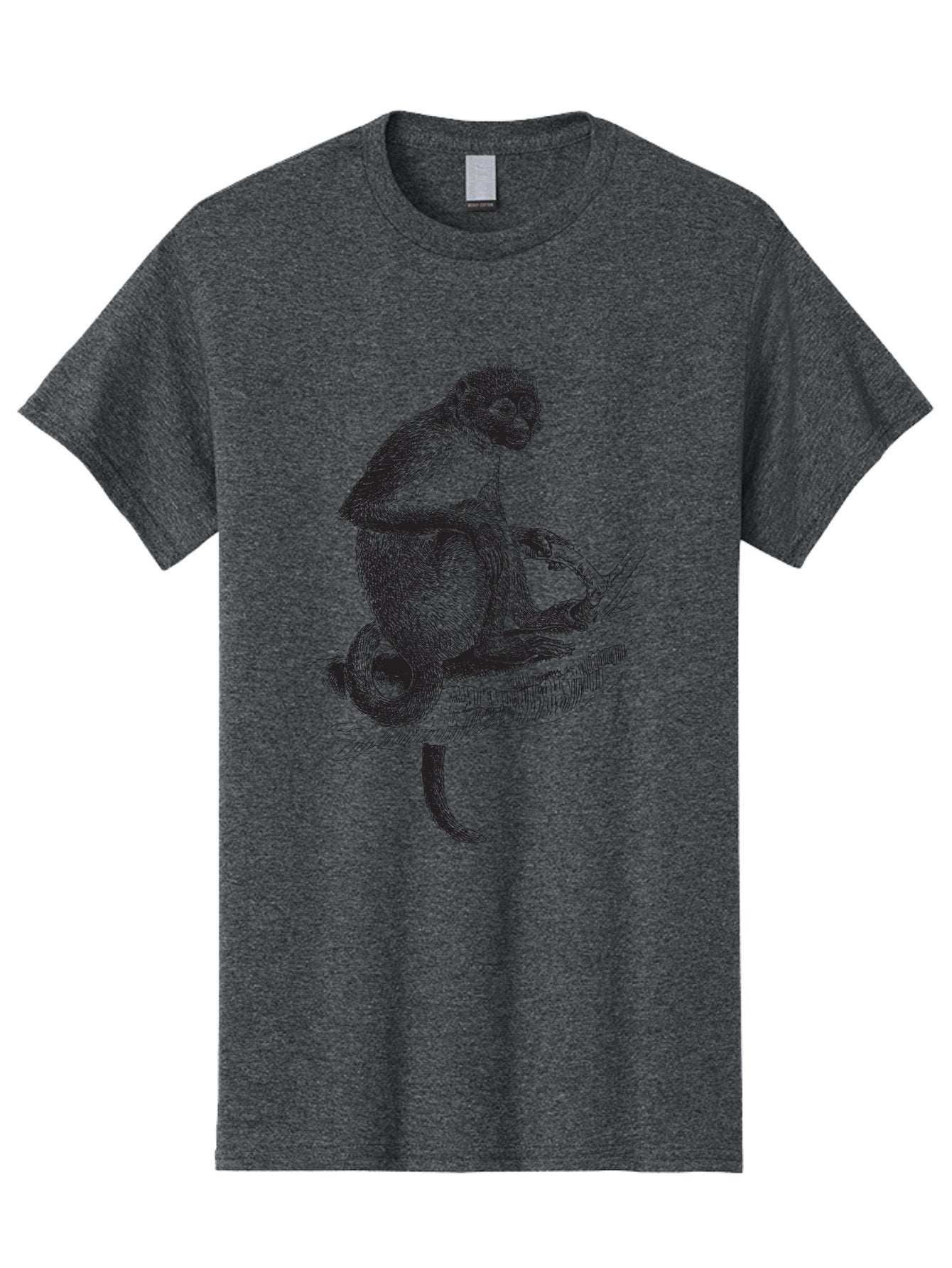 Sketch-Of-Monkey Men'S Graphic Tee, 100% Cotton, Comfortable Casual Summer Wear, Machine Washable, Monkey Sitting On Tree Branch, Primate Portrait, Wildlife Illustration, Detailed Sketch, Animal Art, Nature Drawing, Wildlife Graphic Aad949 13