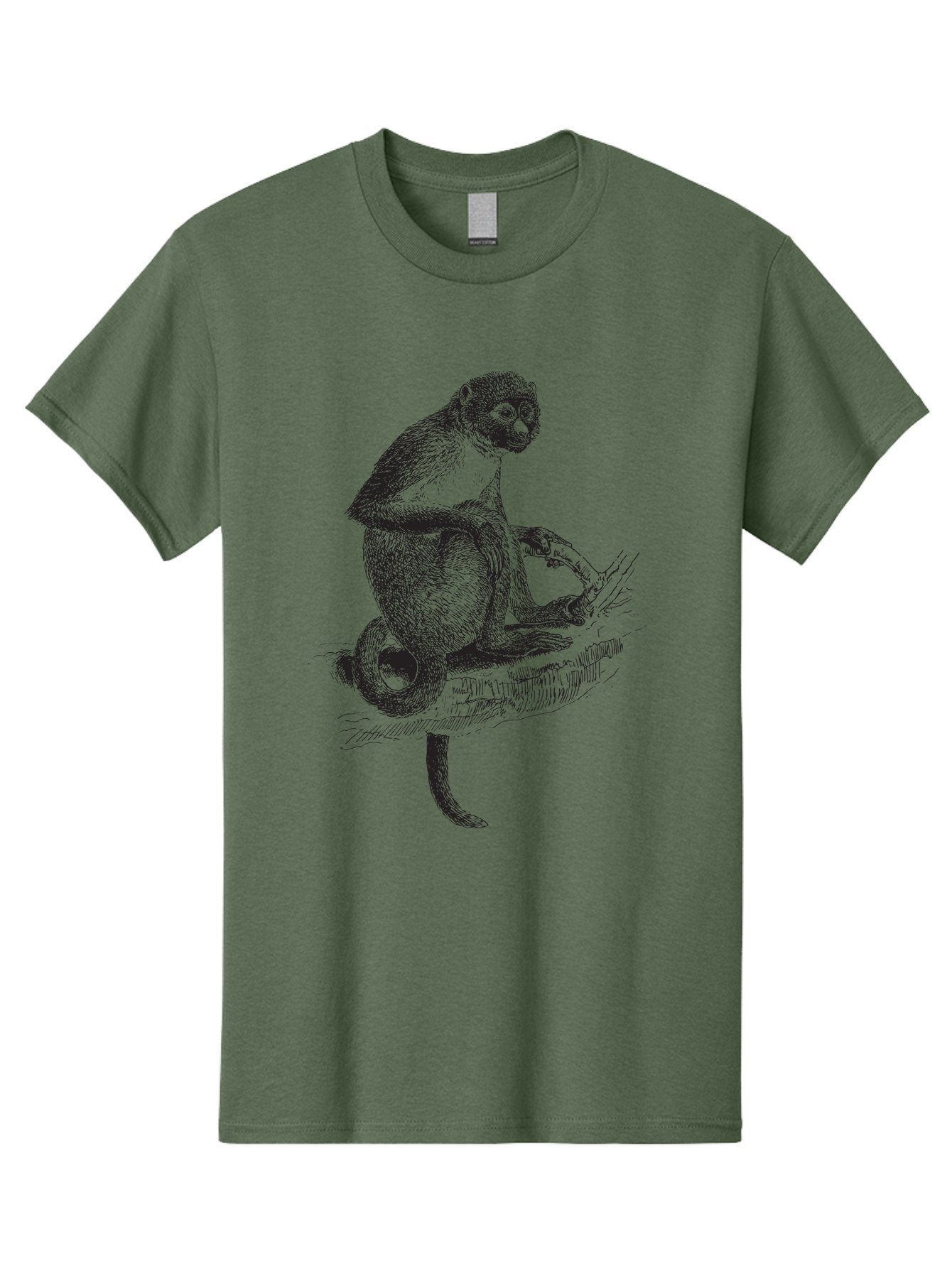 Sketch-Of-Monkey Men'S Graphic Tee, 100% Cotton, Comfortable Casual Summer Wear, Machine Washable, Monkey Sitting On Tree Branch, Primate Portrait, Wildlife Illustration, Detailed Sketch, Animal Art, Nature Drawing, Wildlife Graphic Aad949 14