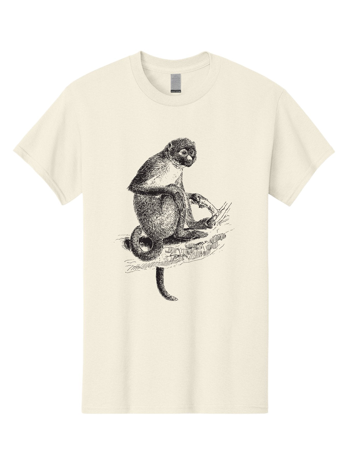 Sketch-Of-Monkey Men'S Graphic Tee, 100% Cotton, Comfortable Casual Summer Wear, Machine Washable, Monkey Sitting On Tree Branch, Primate Portrait, Wildlife Illustration, Detailed Sketch, Animal Art, Nature Drawing, Wildlife Graphic Aad949 7