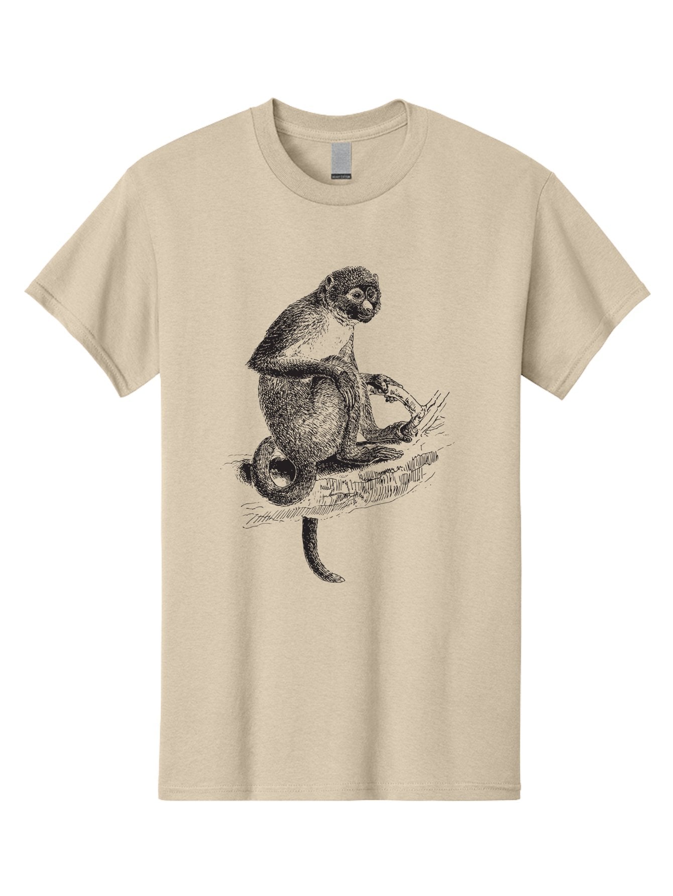 Sketch-Of-Monkey Men'S Graphic Tee, 100% Cotton, Comfortable Casual Summer Wear, Machine Washable, Monkey Sitting On Tree Branch, Primate Portrait, Wildlife Illustration, Detailed Sketch, Animal Art, Nature Drawing, Wildlife Graphic Aad949