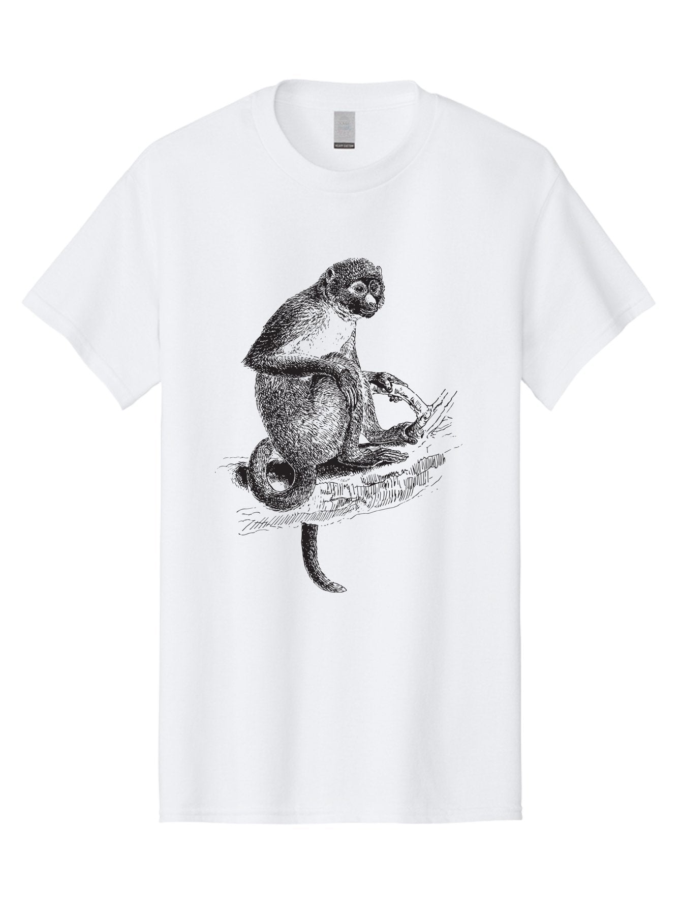 Sketch-Of-Monkey Men'S Graphic Tee, 100% Cotton, Comfortable Casual Summer Wear, Machine Washable, Monkey Sitting On Tree Branch, Primate Portrait, Wildlife Illustration, Detailed Sketch, Animal Art, Nature Drawing, Wildlife Graphic Aad949 9