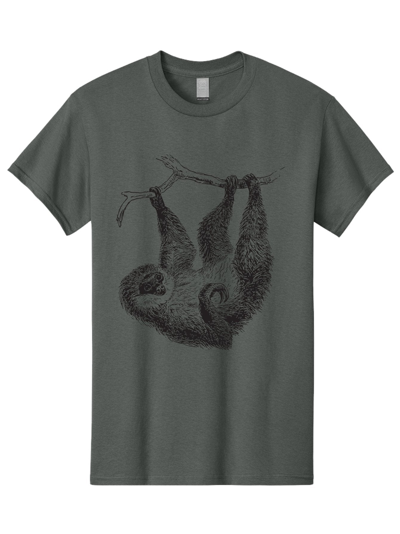 Sloth-Hanging-From-Branch Men'S Graphic Tee, 100% Cotton, Comfortable Casual Summer Wear, Machine Washable, Sloth Hanging Upside Down, Wildlife Illustration, Tropical Animal, Relaxed Pose, Tree Branch, Monochrome Art, Furry Texture, Aad950 9