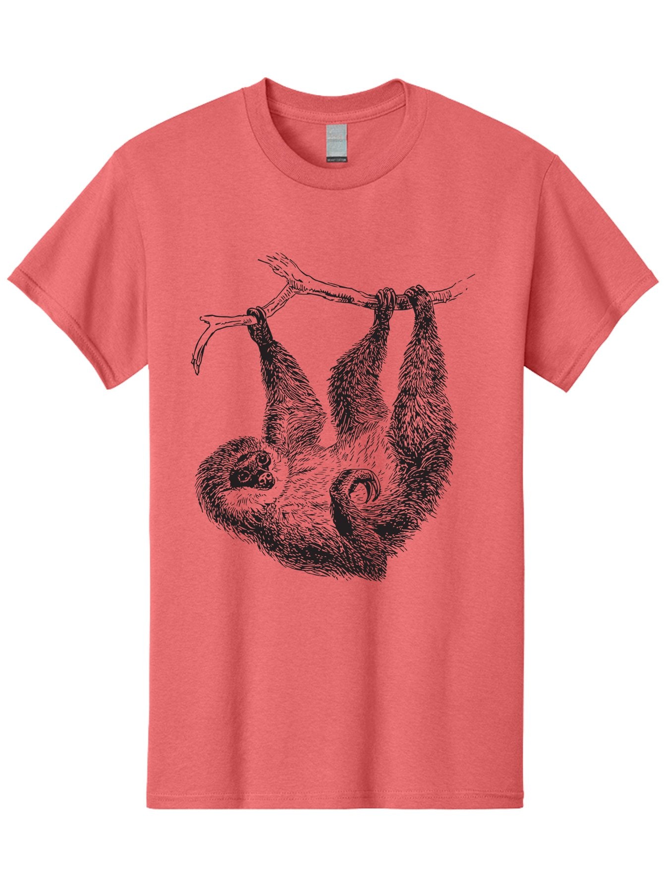 Sloth-Hanging-From-Branch Men'S Graphic Tee, 100% Cotton, Comfortable Casual Summer Wear, Machine Washable, Sloth Hanging Upside Down, Wildlife Illustration, Tropical Animal, Relaxed Pose, Tree Branch, Monochrome Art, Furry Texture, Aad950 8