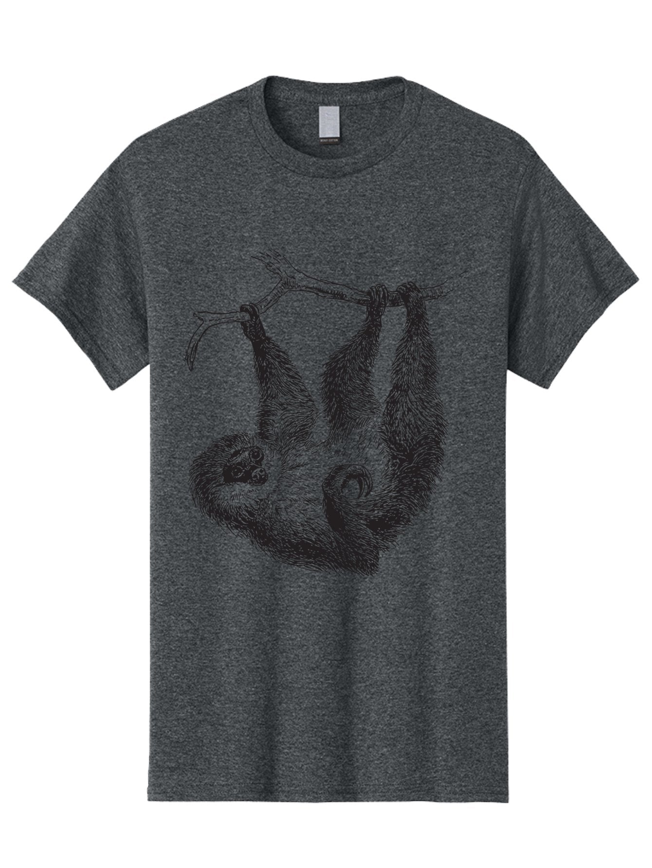 Sloth-Hanging-From-Branch Men'S Graphic Tee, 100% Cotton, Comfortable Casual Summer Wear, Machine Washable, Sloth Hanging Upside Down, Wildlife Illustration, Tropical Animal, Relaxed Pose, Tree Branch, Monochrome Art, Furry Texture, Aad950 13