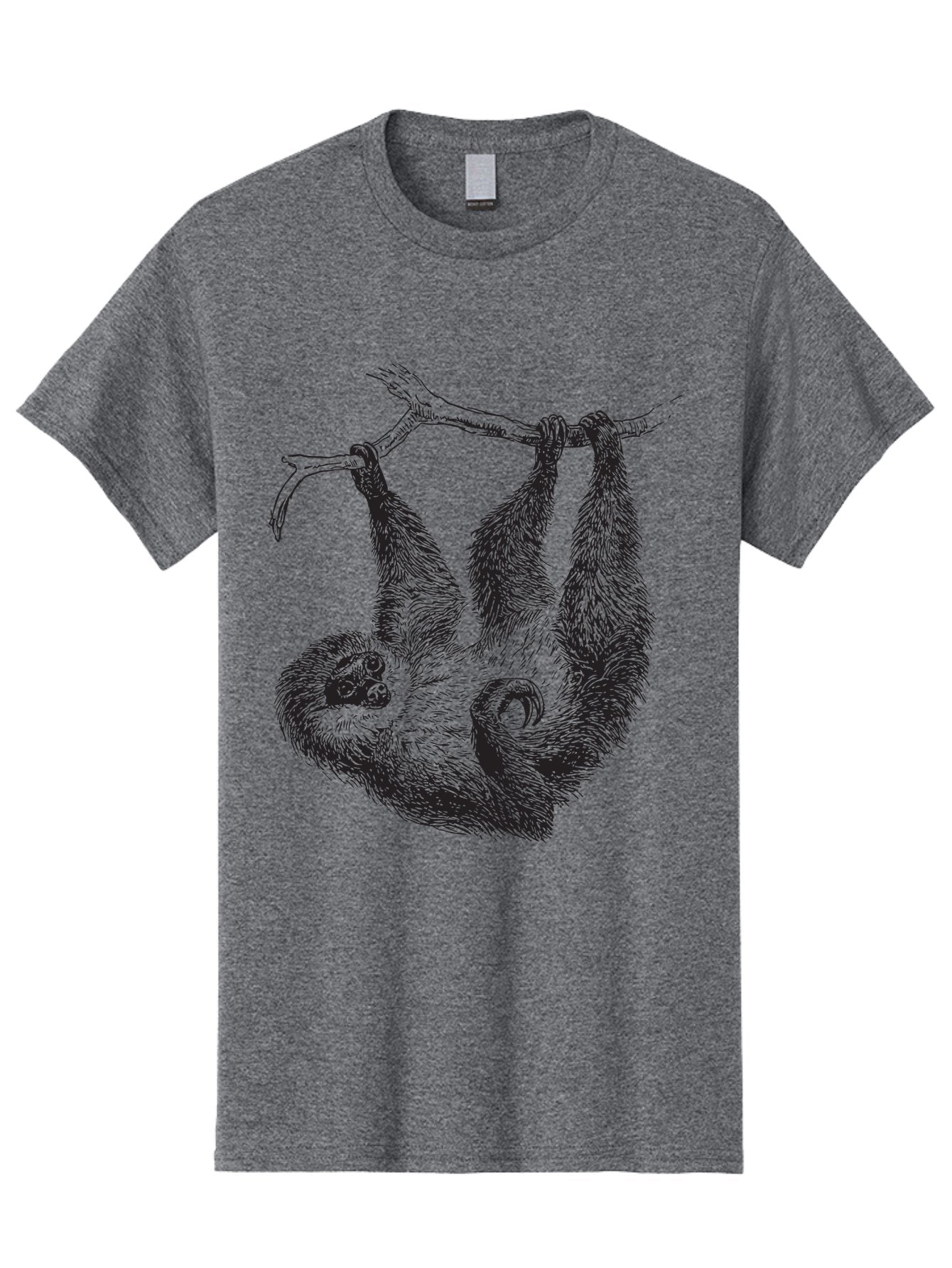 Sloth-Hanging-From-Branch Men'S Graphic Tee, 100% Cotton, Comfortable Casual Summer Wear, Machine Washable, Sloth Hanging Upside Down, Wildlife Illustration, Tropical Animal, Relaxed Pose, Tree Branch, Monochrome Art, Furry Texture, Aad950