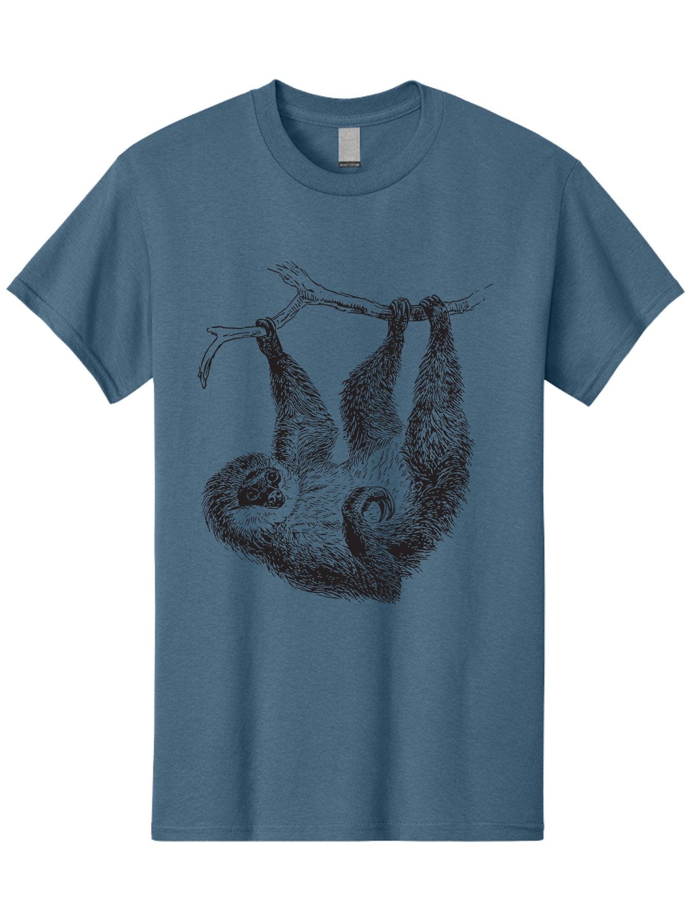 Sloth-Hanging-From-Branch Men'S Graphic Tee, 100% Cotton, Comfortable Casual Summer Wear, Machine Washable, Sloth Hanging Upside Down, Wildlife Illustration, Tropical Animal, Relaxed Pose, Tree Branch, Monochrome Art, Furry Texture, Aad950 4