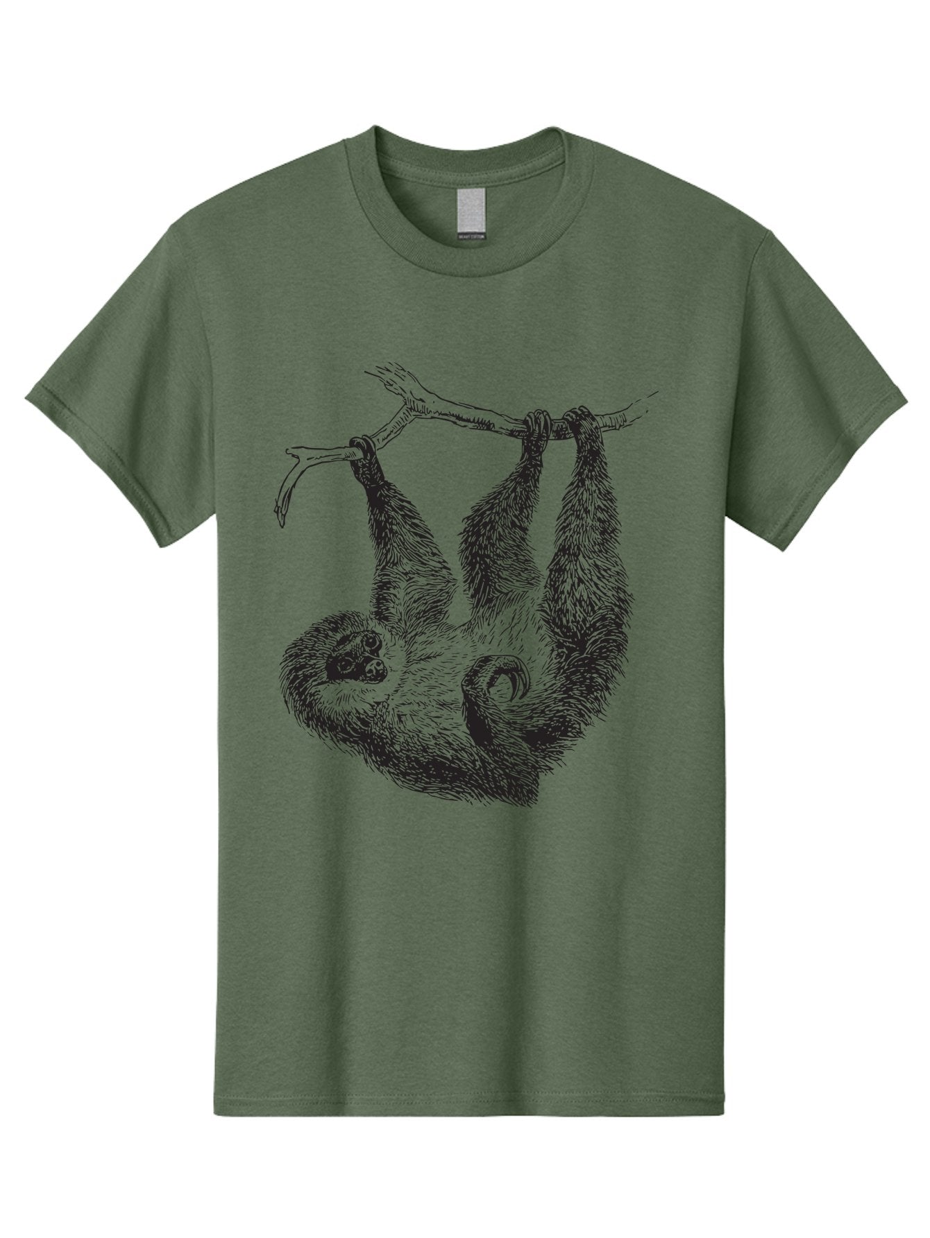 Sloth-Hanging-From-Branch Men'S Graphic Tee, 100% Cotton, Comfortable Casual Summer Wear, Machine Washable, Sloth Hanging Upside Down, Wildlife Illustration, Tropical Animal, Relaxed Pose, Tree Branch, Monochrome Art, Furry Texture, Aad950 15