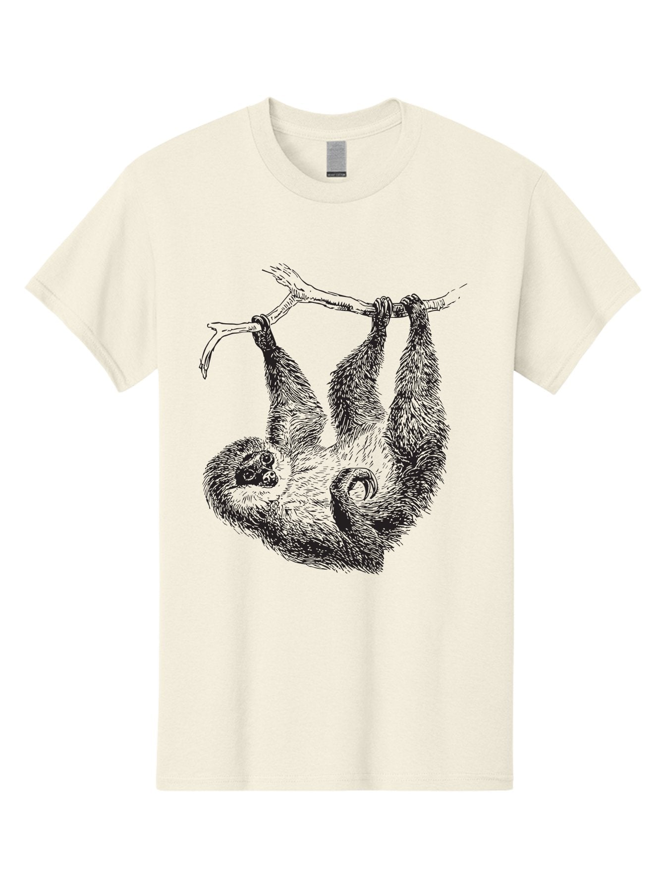 Sloth-Hanging-From-Branch Men'S Graphic Tee, 100% Cotton, Comfortable Casual Summer Wear, Machine Washable, Sloth Hanging Upside Down, Wildlife Illustration, Tropical Animal, Relaxed Pose, Tree Branch, Monochrome Art, Furry Texture, Aad950 10