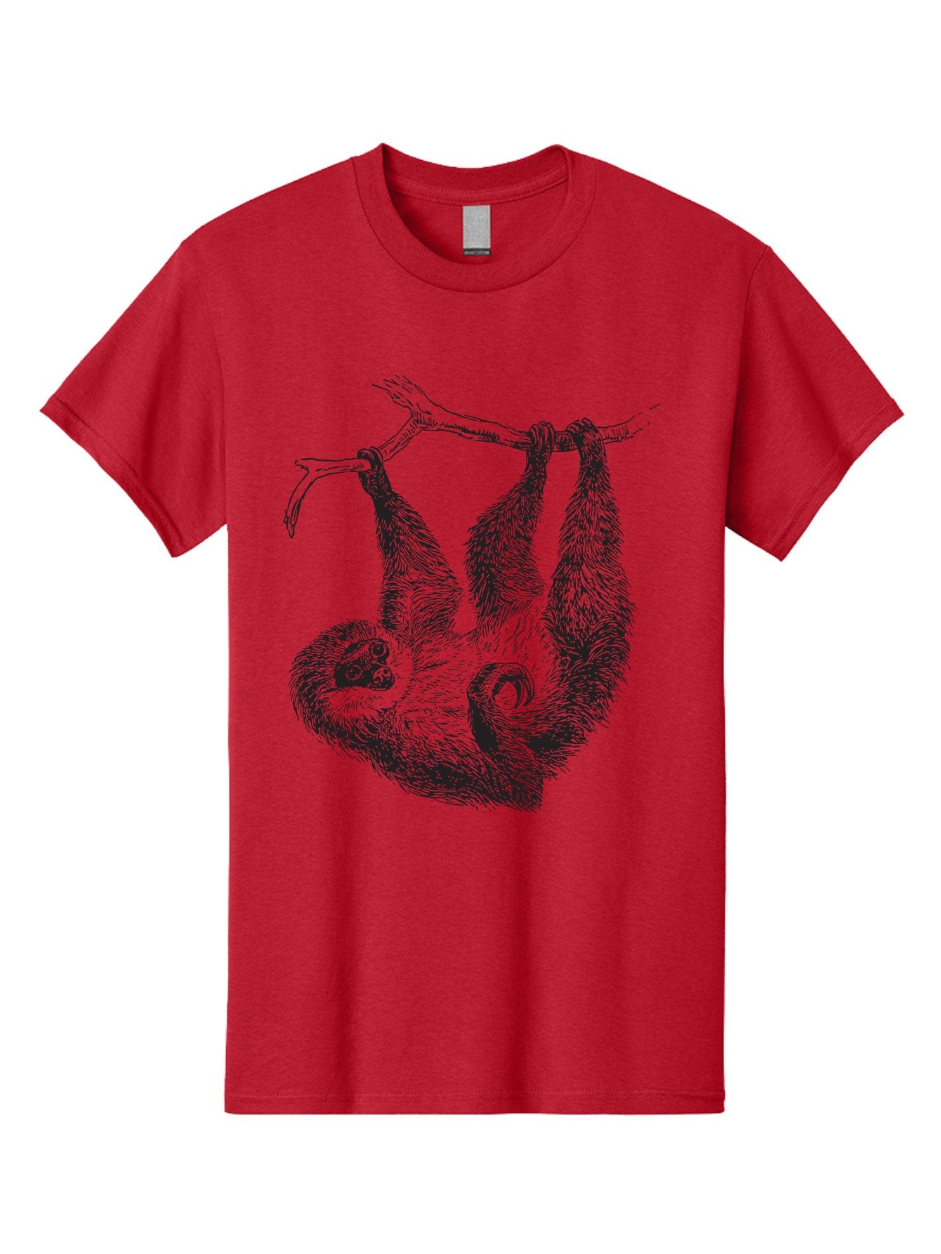 Sloth-Hanging-From-Branch Men'S Graphic Tee, 100% Cotton, Comfortable Casual Summer Wear, Machine Washable, Sloth Hanging Upside Down, Wildlife Illustration, Tropical Animal, Relaxed Pose, Tree Branch, Monochrome Art, Furry Texture, Aad950 3