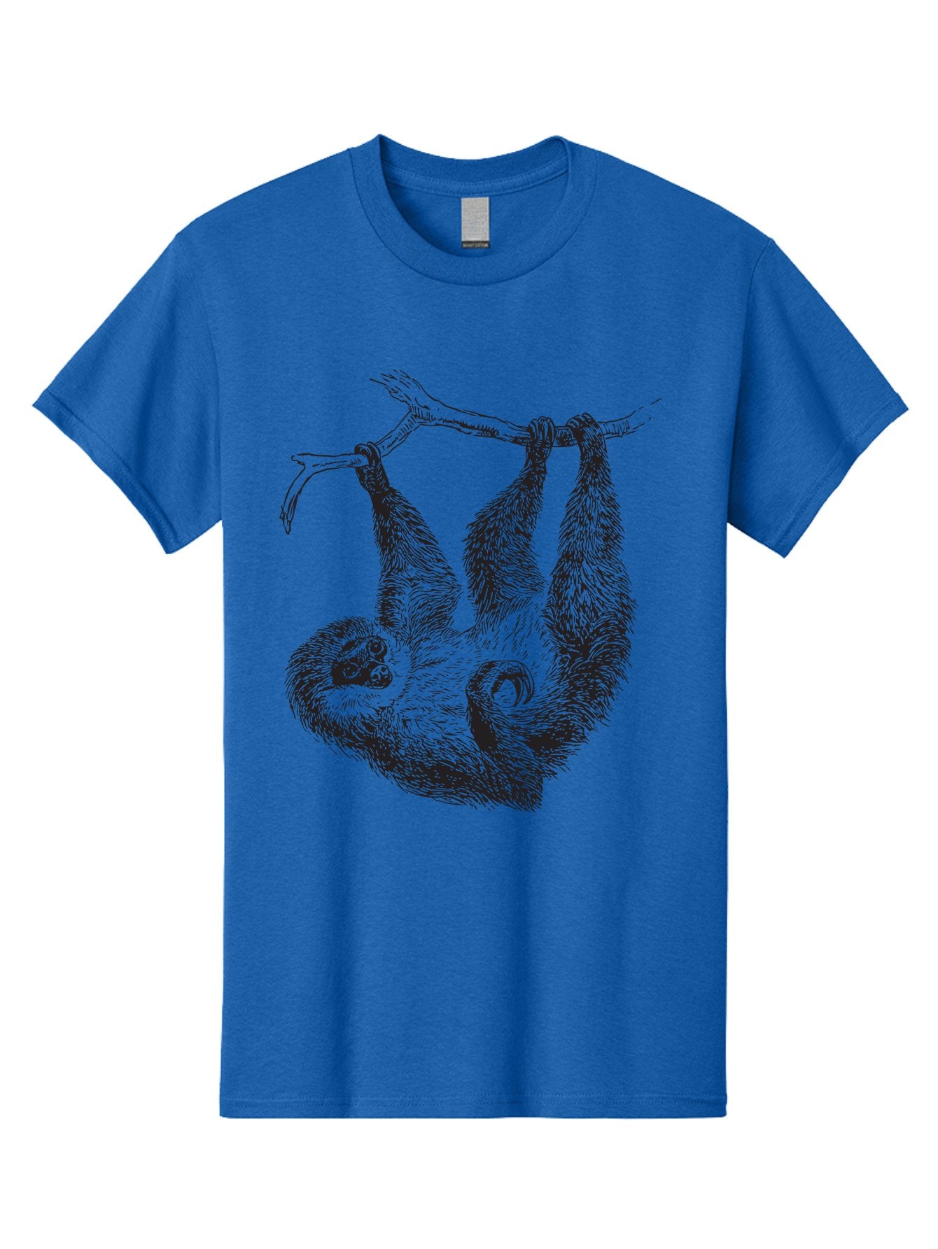 Sloth-Hanging-From-Branch Men'S Graphic Tee, 100% Cotton, Comfortable Casual Summer Wear, Machine Washable, Sloth Hanging Upside Down, Wildlife Illustration, Tropical Animal, Relaxed Pose, Tree Branch, Monochrome Art, Furry Texture, Aad950 6