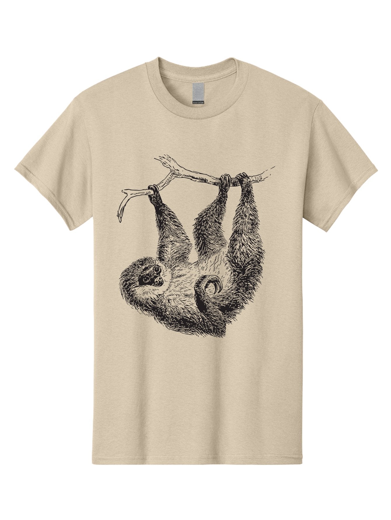 Sloth-Hanging-From-Branch Men'S Graphic Tee, 100% Cotton, Comfortable Casual Summer Wear, Machine Washable, Sloth Hanging Upside Down, Wildlife Illustration, Tropical Animal, Relaxed Pose, Tree Branch, Monochrome Art, Furry Texture, Aad950 14