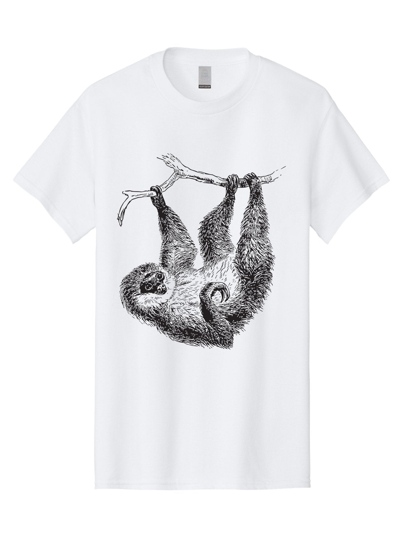 Sloth-Hanging-From-Branch Men'S Graphic Tee, 100% Cotton, Comfortable Casual Summer Wear, Machine Washable, Sloth Hanging Upside Down, Wildlife Illustration, Tropical Animal, Relaxed Pose, Tree Branch, Monochrome Art, Furry Texture, Aad950 12