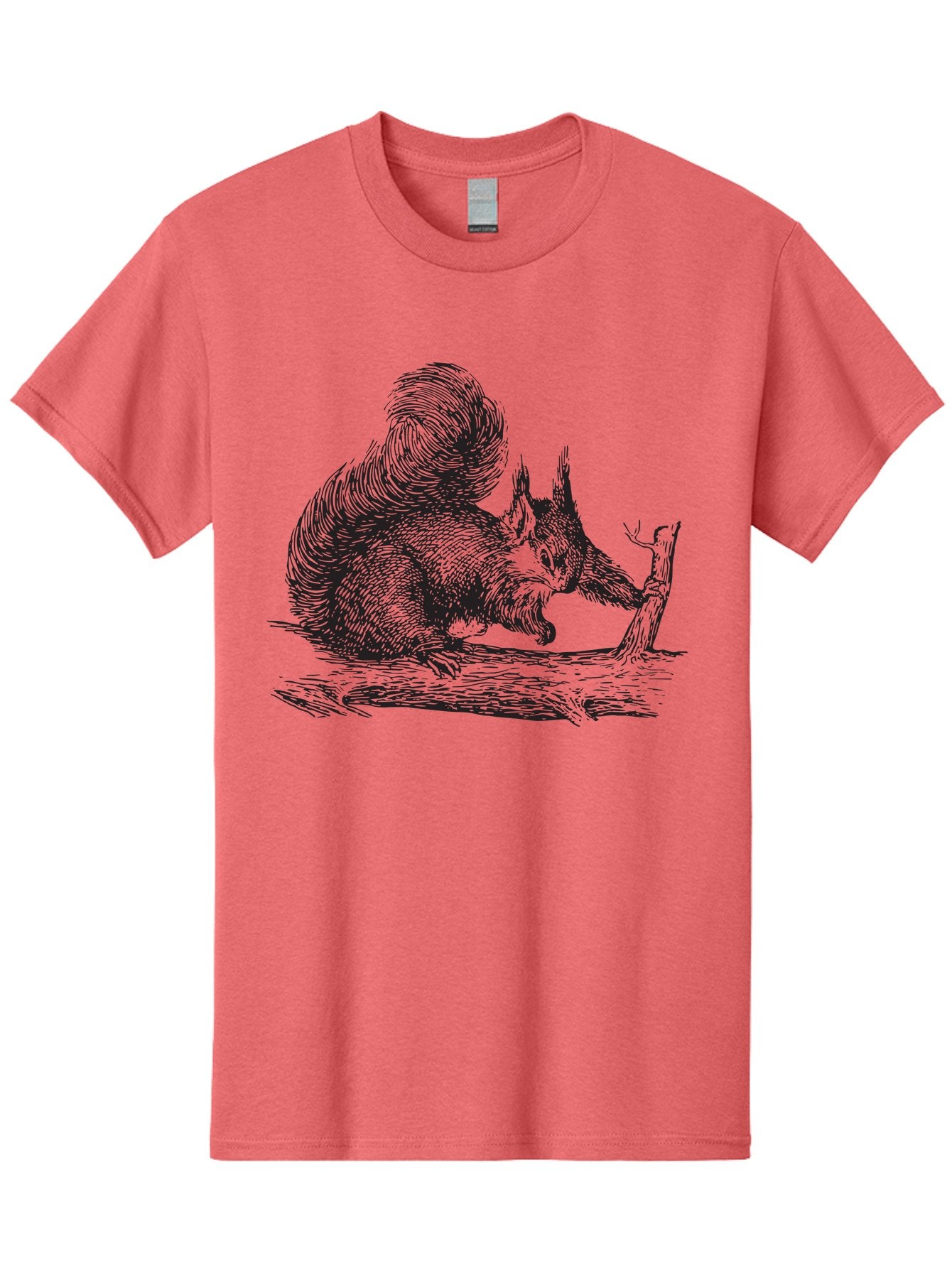 Squirrel-On-Branch-1 Men'S Graphic Tee, 100% Cotton, Comfortable Casual Summer Wear, Machine Washable, Squirrel On Branch, Wildlife Illustration, Furry Animal, Forest Creature, Nut Gathering, Woodland Scene, Detailed Drawing, Aad955 8