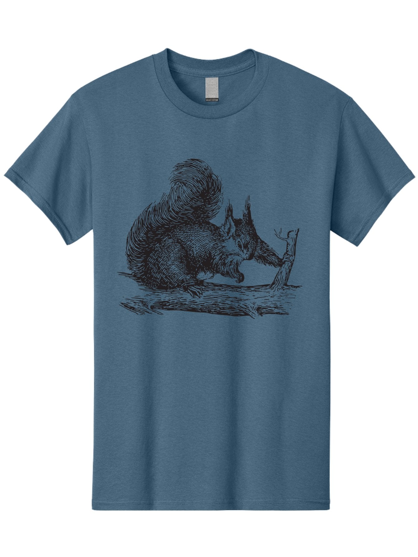 Squirrel-On-Branch-1 Men'S Graphic Tee, 100% Cotton, Comfortable Casual Summer Wear, Machine Washable, Squirrel On Branch, Wildlife Illustration, Furry Animal, Forest Creature, Nut Gathering, Woodland Scene, Detailed Drawing, Aad955 3