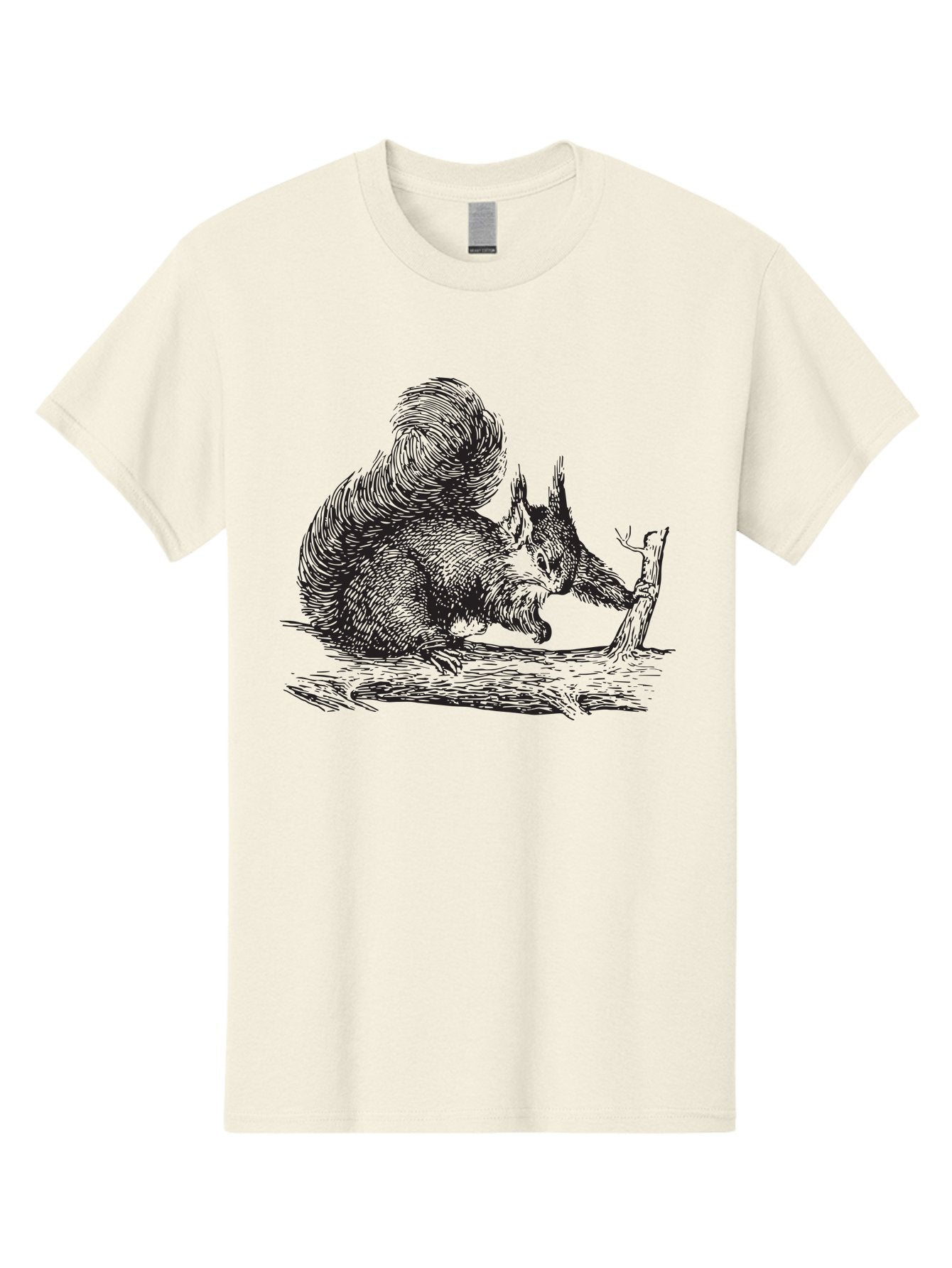 Squirrel-On-Branch-1 Men'S Graphic Tee, 100% Cotton, Comfortable Casual Summer Wear, Machine Washable, Squirrel On Branch, Wildlife Illustration, Furry Animal, Forest Creature, Nut Gathering, Woodland Scene, Detailed Drawing, Aad955 4