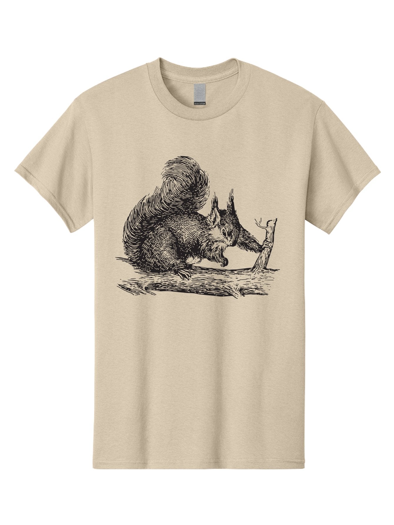 Squirrel-On-Branch-1 Men'S Graphic Tee, 100% Cotton, Comfortable Casual Summer Wear, Machine Washable, Squirrel On Branch, Wildlife Illustration, Furry Animal, Forest Creature, Nut Gathering, Woodland Scene, Detailed Drawing, Aad955 6