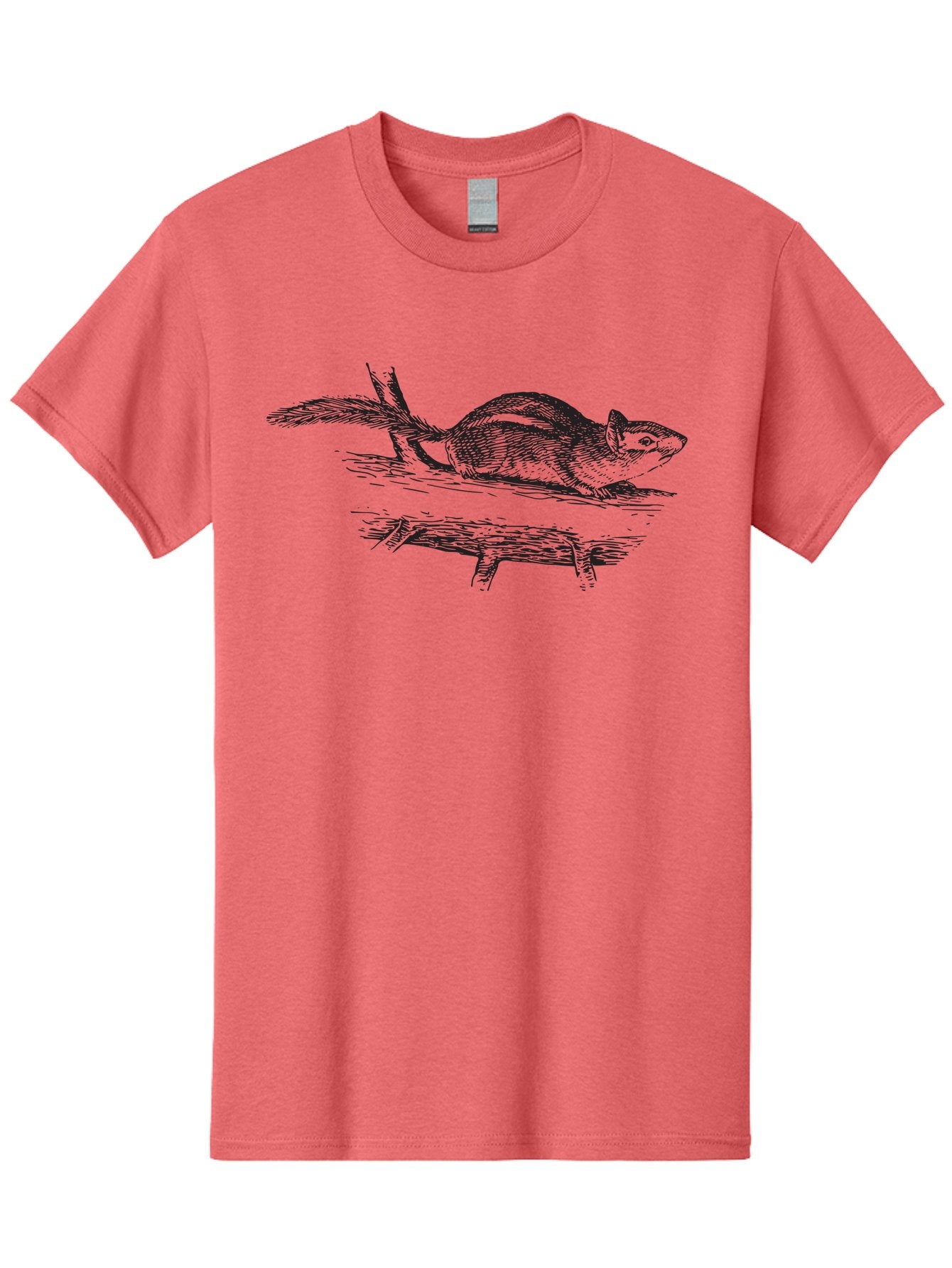 Squirrel-On-Branch Men'S Graphic Tee, 100% Cotton, Comfortable Casual Summer Wear, Machine Washable, Chipmunk On Log, Forest Creature, Wildlife Illustration, Rodent Art, Outdoor Scene, Black And White Drawing, Nature Graphic, Woodland Animal Aad956 15