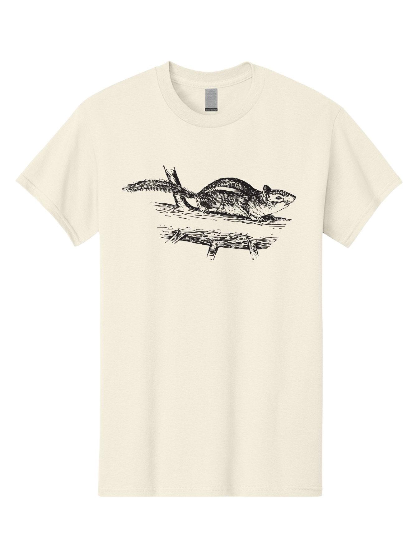 Squirrel-On-Branch Men'S Graphic Tee, 100% Cotton, Comfortable Casual Summer Wear, Machine Washable, Chipmunk On Log, Forest Creature, Wildlife Illustration, Rodent Art, Outdoor Scene, Black And White Drawing, Nature Graphic, Woodland Animal Aad956 9