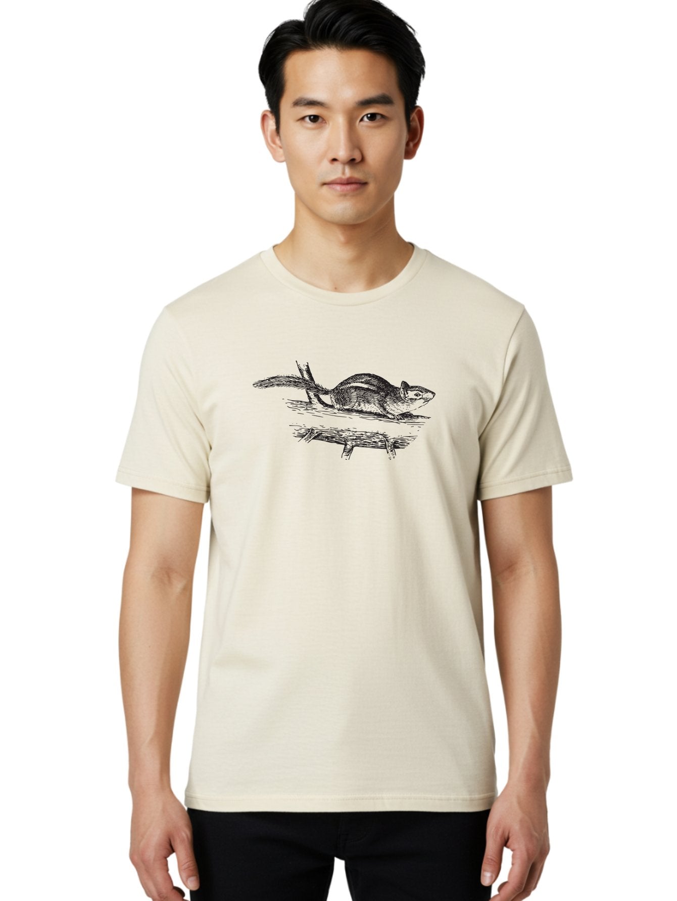 Squirrel-On-Branch Men'S Graphic Tee, 100% Cotton, Comfortable Casual Summer Wear, Machine Washable, Chipmunk On Log, Forest Creature, Wildlife Illustration, Rodent Art, Outdoor Scene, Black And White Drawing, Nature Graphic, Woodland Animal Aad956 26