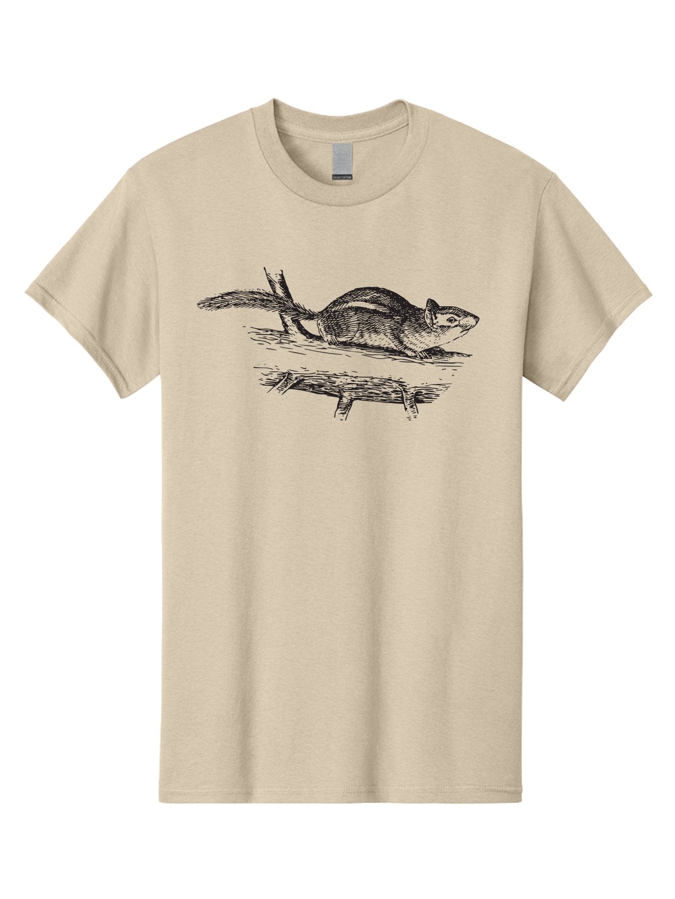 Squirrel-On-Branch Men'S Graphic Tee, 100% Cotton, Comfortable Casual Summer Wear, Machine Washable, Chipmunk On Log, Forest Creature, Wildlife Illustration, Rodent Art, Outdoor Scene, Black And White Drawing, Nature Graphic, Woodland Animal Aad956 8