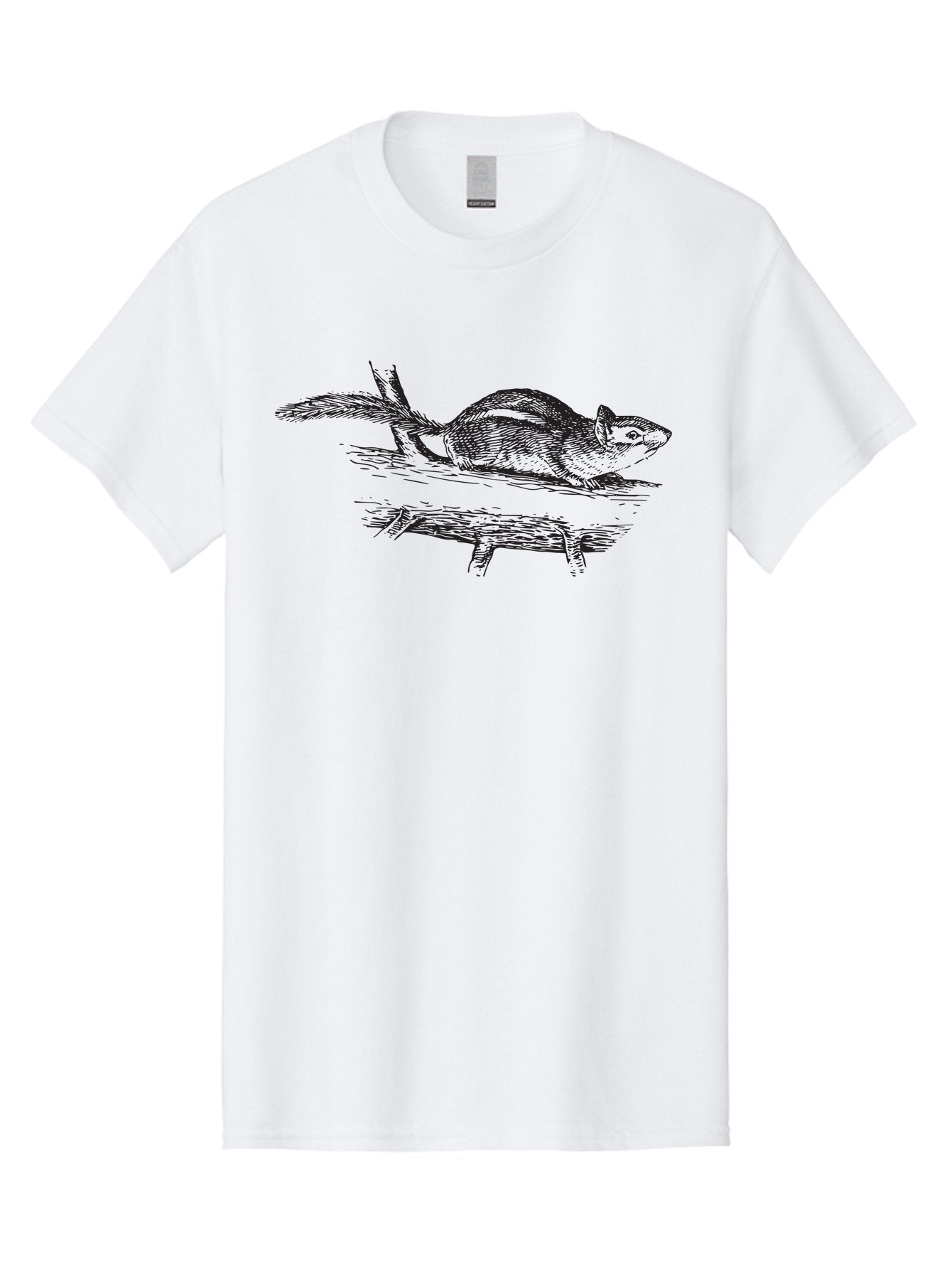 Squirrel-On-Branch Men'S Graphic Tee, 100% Cotton, Comfortable Casual Summer Wear, Machine Washable, Chipmunk On Log, Forest Creature, Wildlife Illustration, Rodent Art, Outdoor Scene, Black And White Drawing, Nature Graphic, Woodland Animal Aad956 12