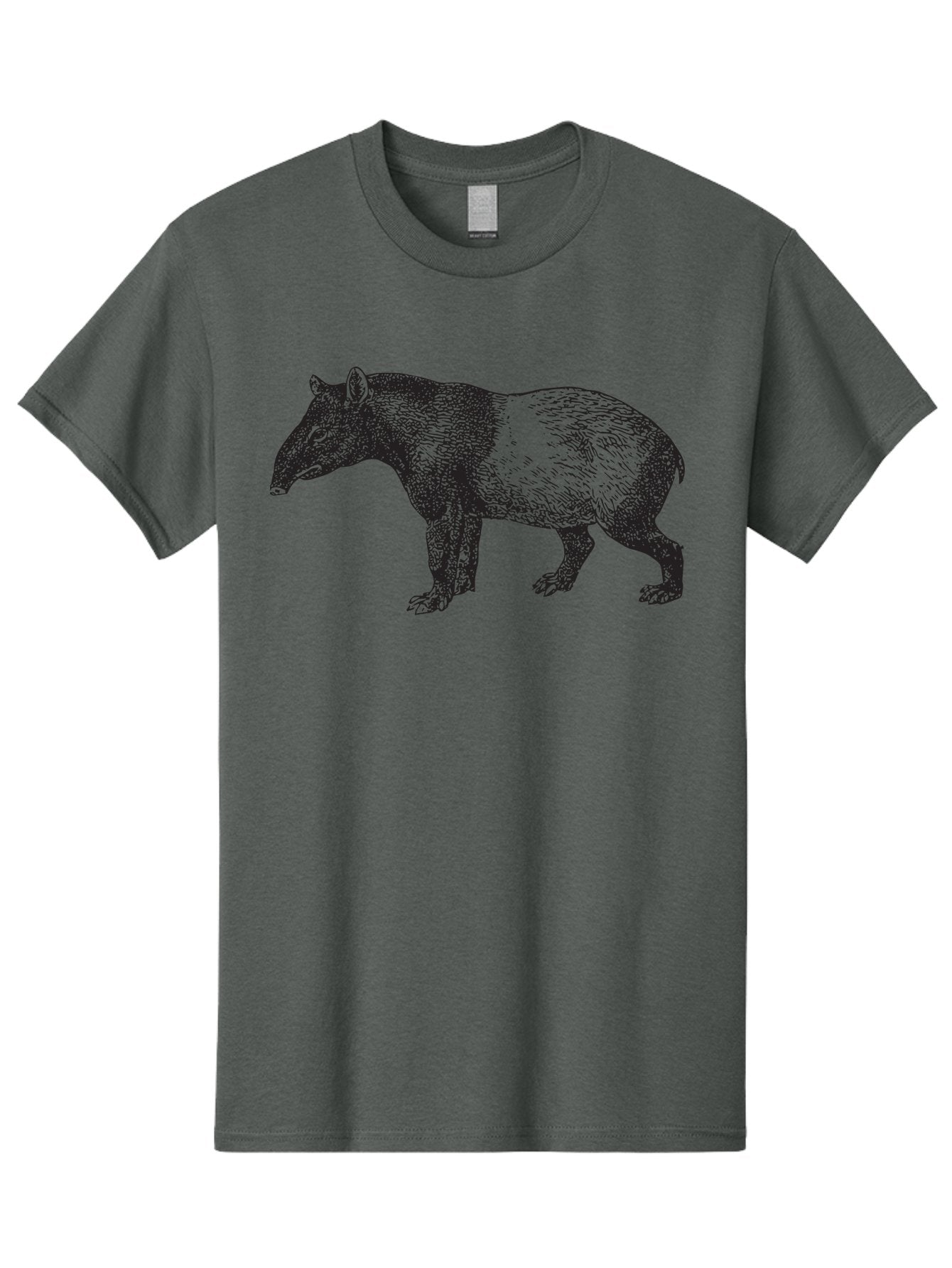 Tapir Men'S Graphic Tee, 100% Cotton, Comfortable Casual Summer Wear, Machine Washable, Tapir Illustration, Wildlife Art, Animal Drawing, Exotic Creature, Wild Animal, Nature Illustration, Detailed Sketch, Black And Green Graphic Aad959