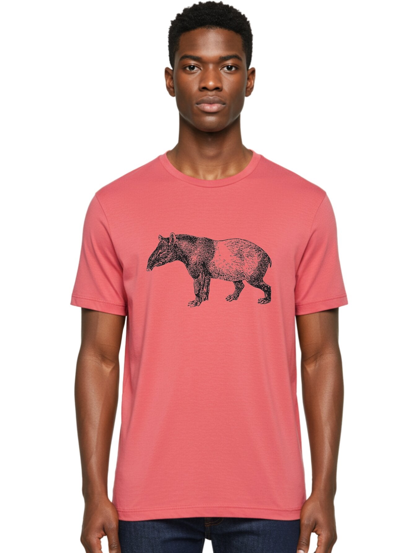 Tapir Men'S Graphic Tee, 100% Cotton, Comfortable Casual Summer Wear, Machine Washable, Tapir Illustration, Wildlife Art, Animal Drawing, Exotic Creature, Wild Animal, Nature Illustration, Detailed Sketch, Black And Green Graphic Aad959 22