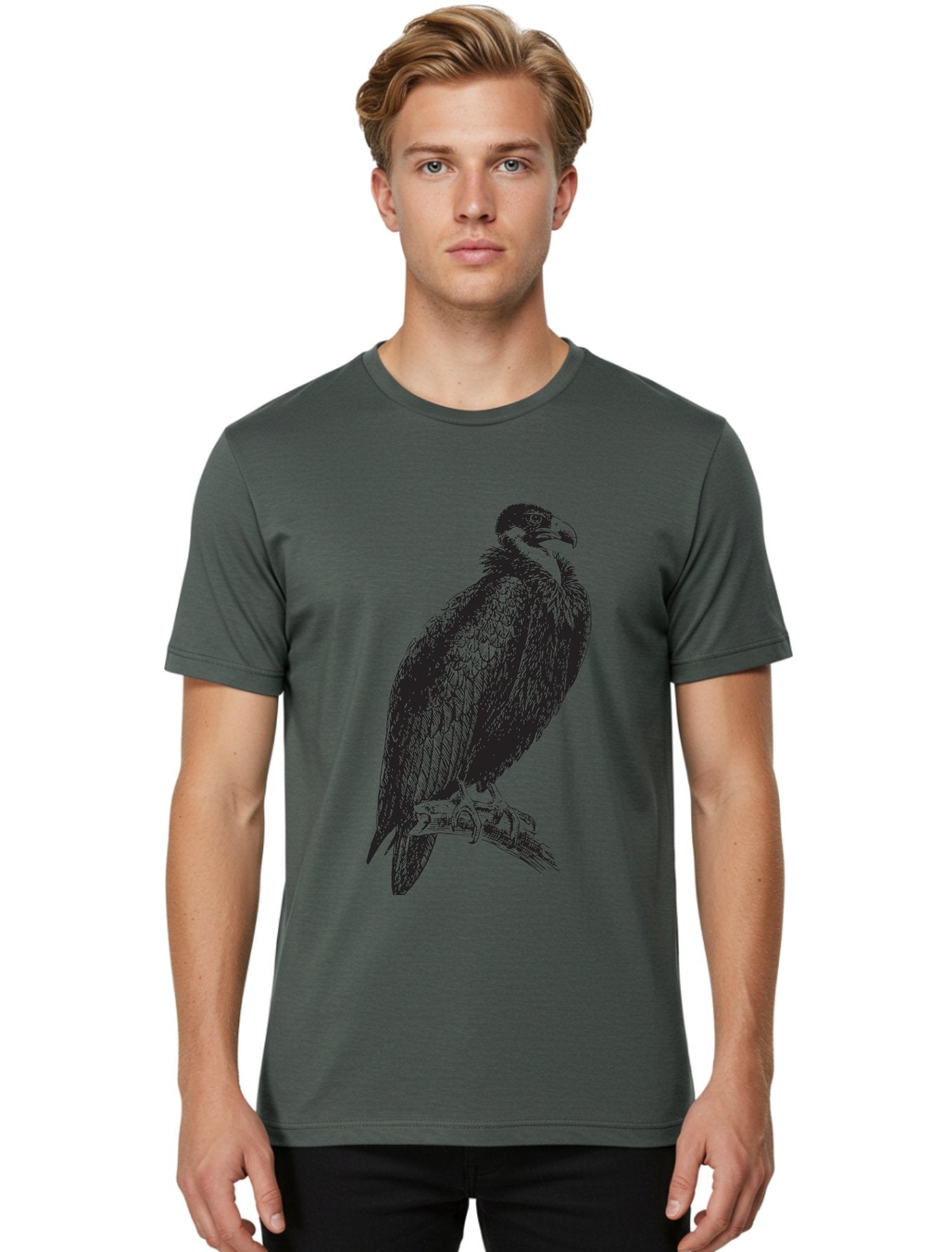 Vulture Men'S Graphic Tee, 100% Cotton, Comfortable Casual Summer Wear, Machine Washable, Vulture Perched On Branch, Bird Of Prey, Wildlife Illustration, Raptor, Sharp Talons, Feathers, Graphic Art, Wild Animal, Nature Sketch Aad965 27