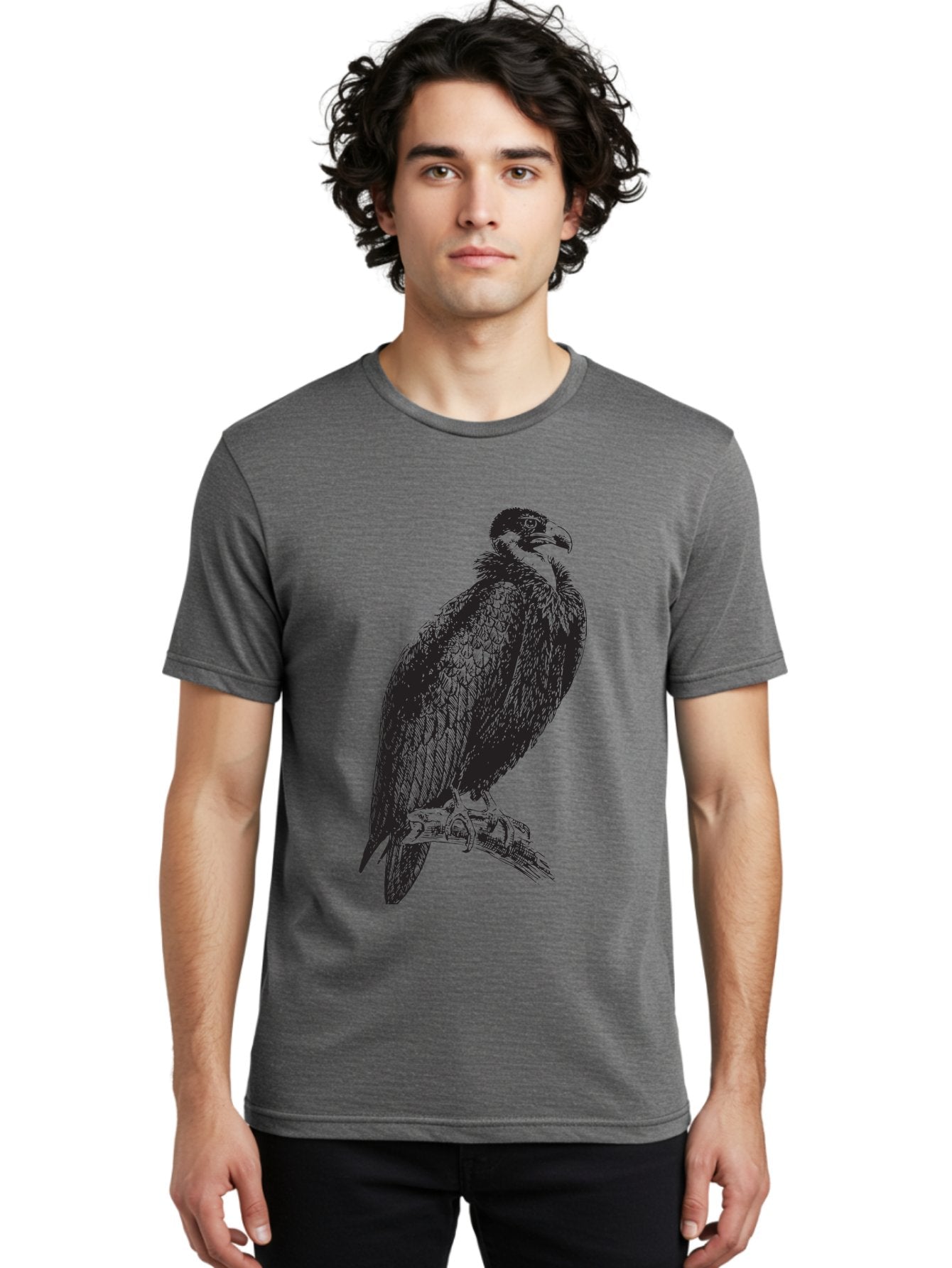 Vulture Men'S Graphic Tee, 100% Cotton, Comfortable Casual Summer Wear, Machine Washable, Vulture Perched On Branch, Bird Of Prey, Wildlife Illustration, Raptor, Sharp Talons, Feathers, Graphic Art, Wild Animal, Nature Sketch Aad965 16