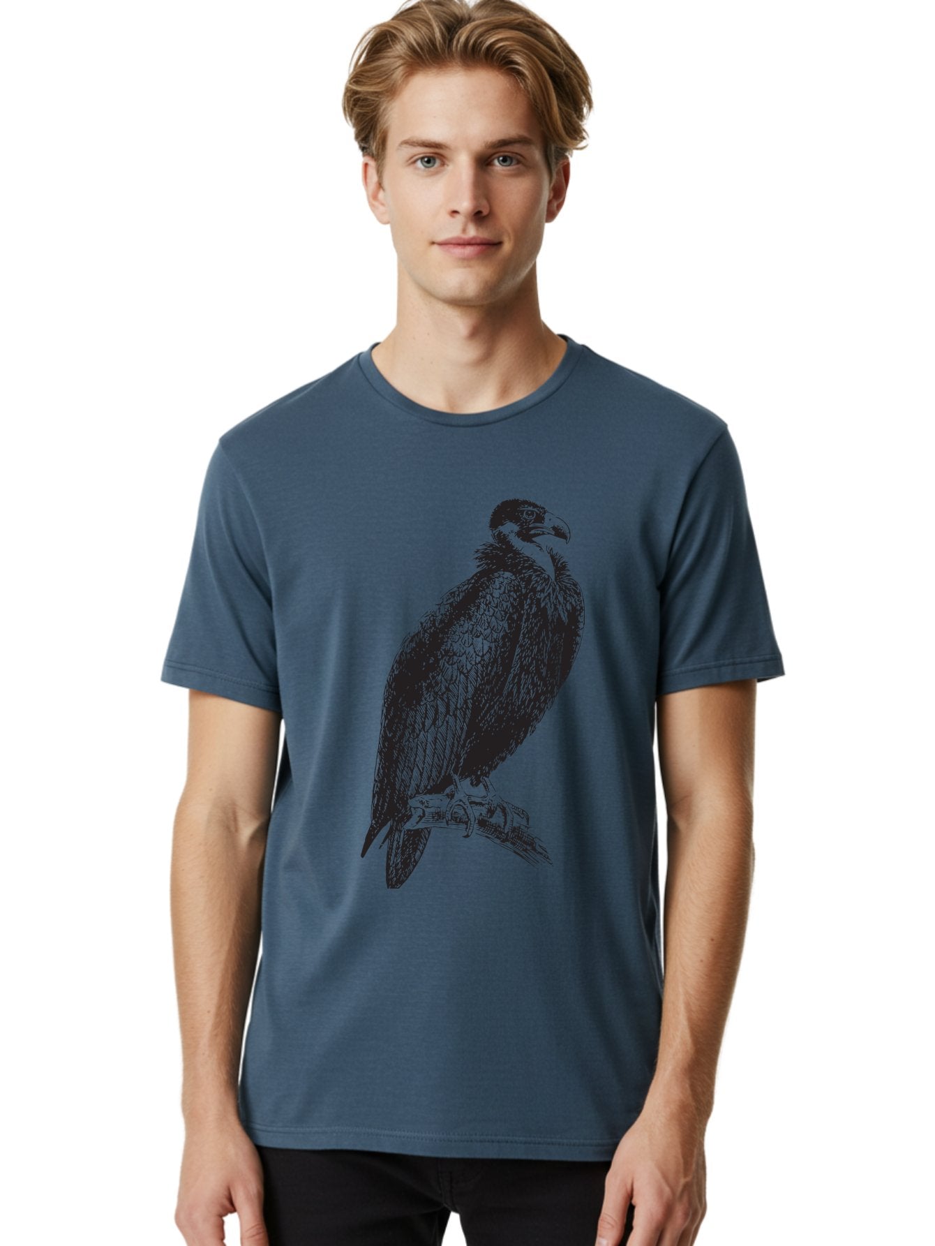 Vulture Men'S Graphic Tee, 100% Cotton, Comfortable Casual Summer Wear, Machine Washable, Vulture Perched On Branch, Bird Of Prey, Wildlife Illustration, Raptor, Sharp Talons, Feathers, Graphic Art, Wild Animal, Nature Sketch Aad965 29