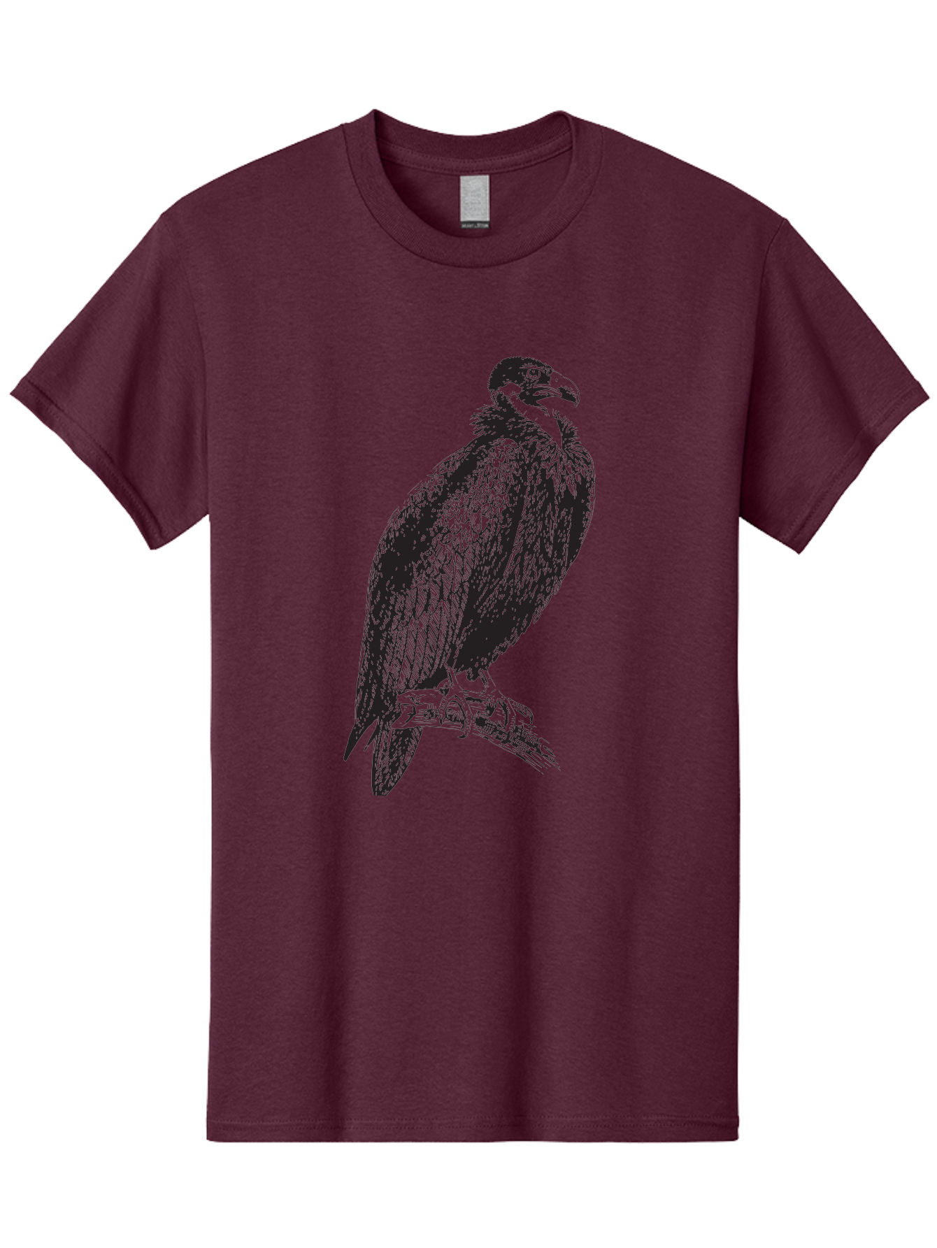 Vulture Men'S Graphic Tee, 100% Cotton, Comfortable Casual Summer Wear, Machine Washable, Vulture Perched On Branch, Bird Of Prey, Wildlife Illustration, Raptor, Sharp Talons, Feathers, Graphic Art, Wild Animal, Nature Sketch Aad965