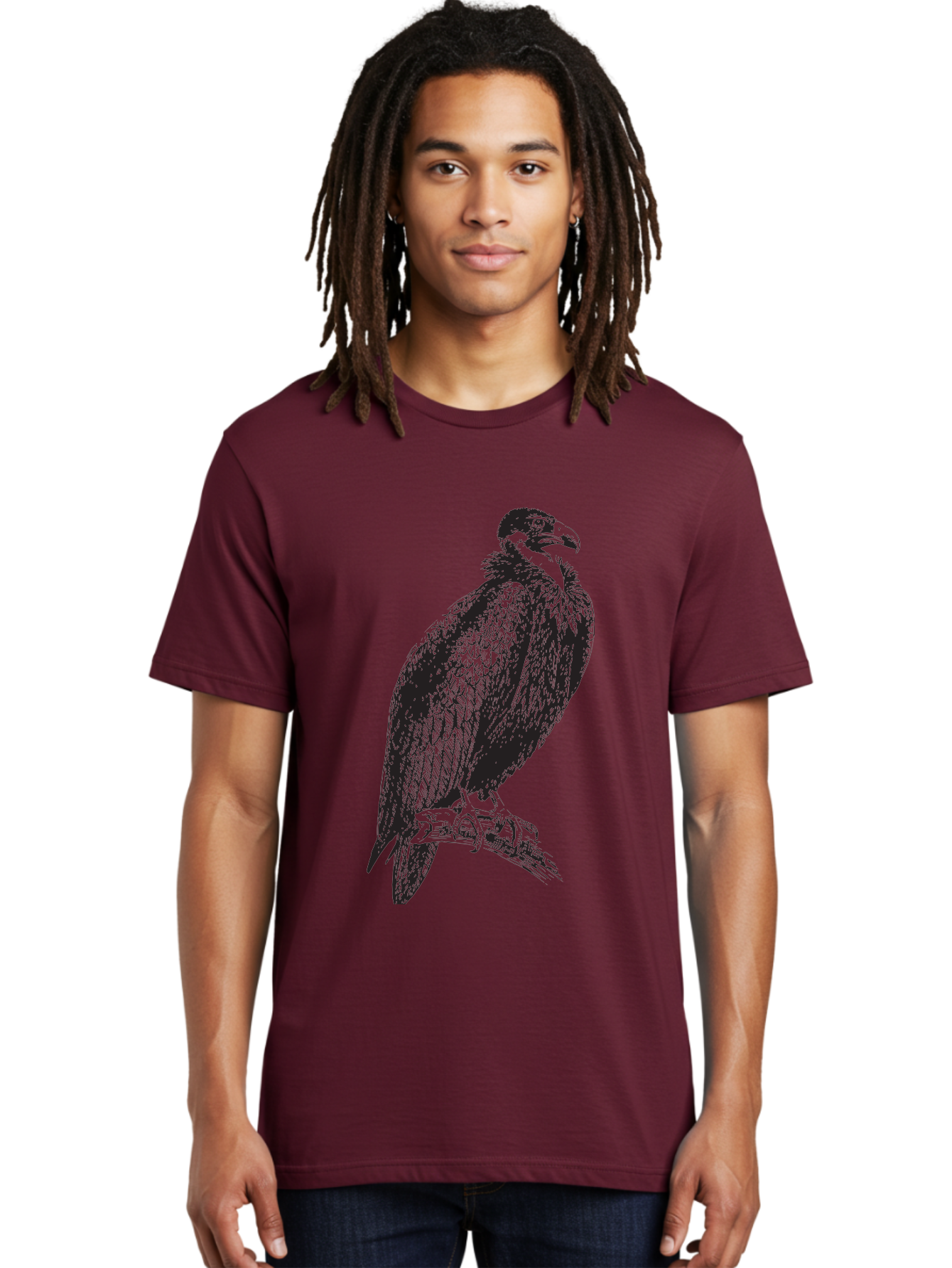 Vulture Men'S Graphic Tee, 100% Cotton, Comfortable Casual Summer Wear, Machine Washable, Vulture Perched On Branch, Bird Of Prey, Wildlife Illustration, Raptor, Sharp Talons, Feathers, Graphic Art, Wild Animal, Nature Sketch Aad965