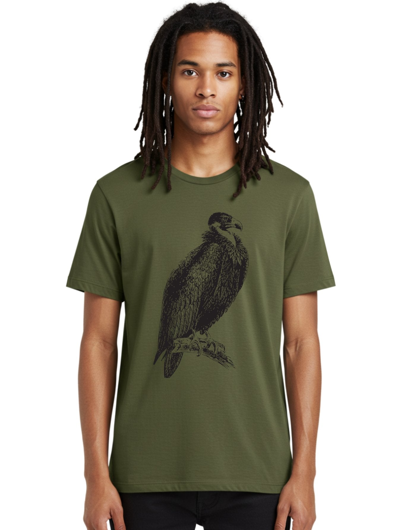 Vulture Men'S Graphic Tee, 100% Cotton, Comfortable Casual Summer Wear, Machine Washable, Vulture Perched On Branch, Bird Of Prey, Wildlife Illustration, Raptor, Sharp Talons, Feathers, Graphic Art, Wild Animal, Nature Sketch Aad965 18