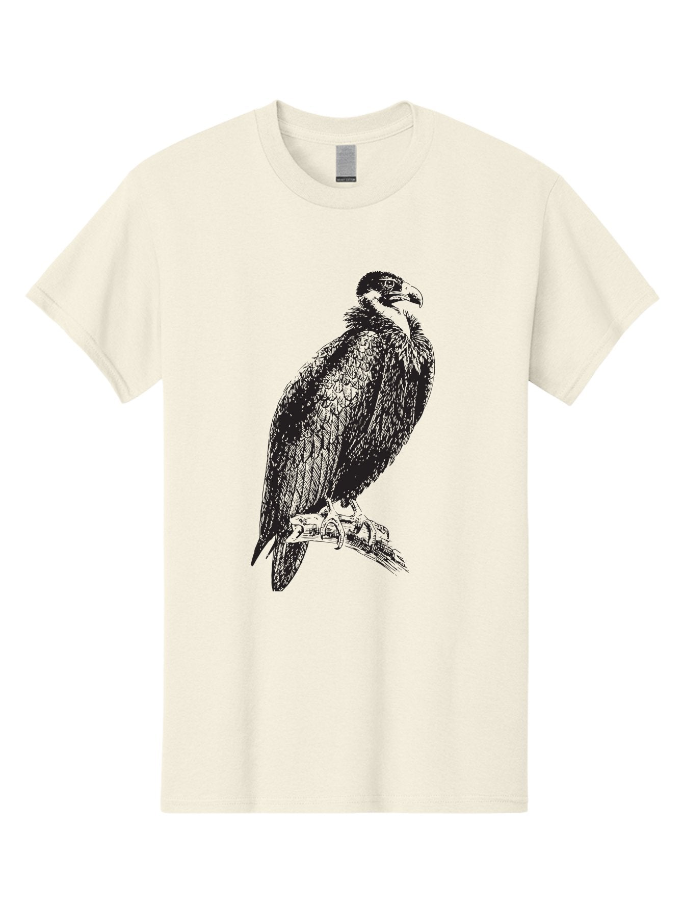 Vulture Men'S Graphic Tee, 100% Cotton, Comfortable Casual Summer Wear, Machine Washable, Vulture Perched On Branch, Bird Of Prey, Wildlife Illustration, Raptor, Sharp Talons, Feathers, Graphic Art, Wild Animal, Nature Sketch Aad965 6