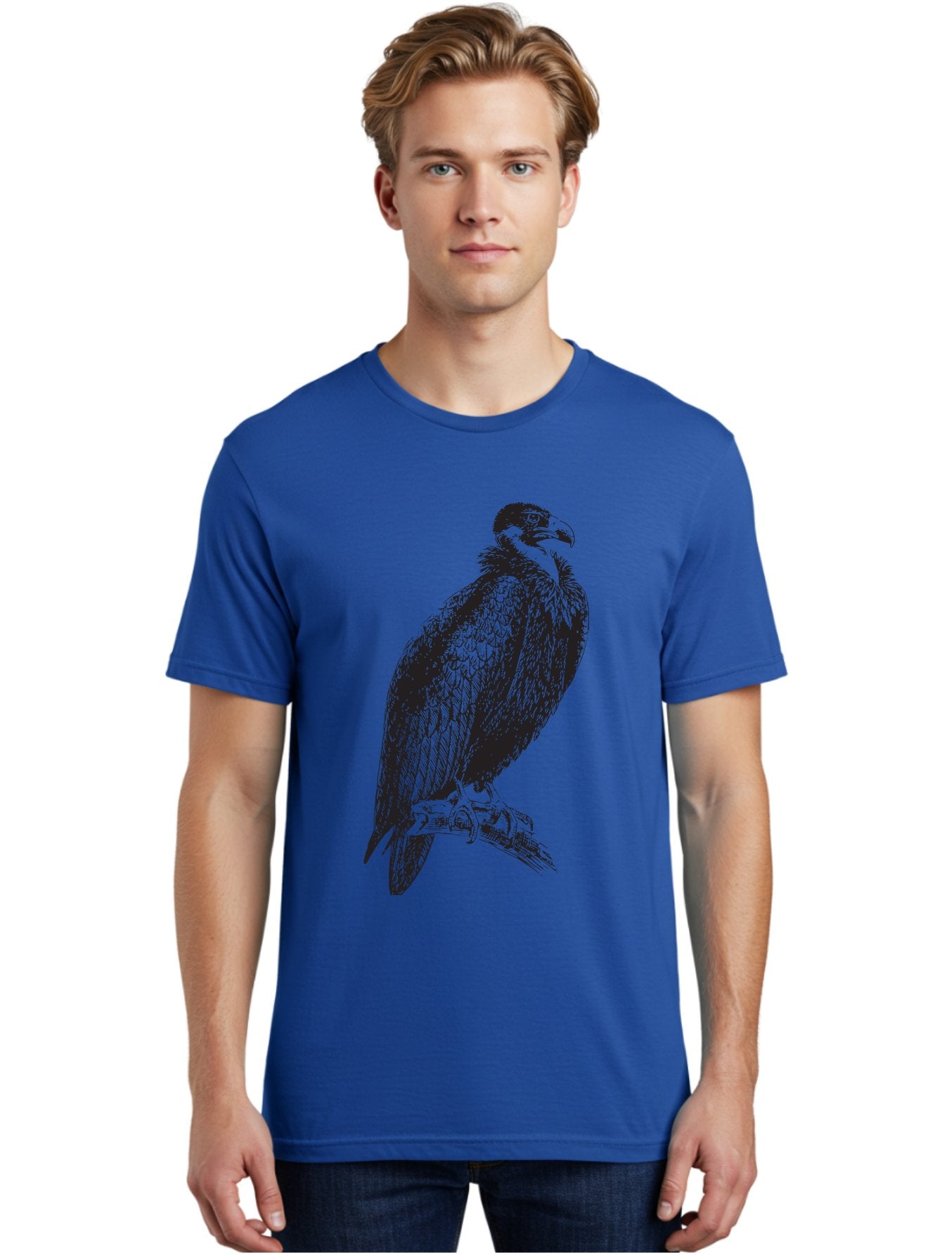 Vulture Men'S Graphic Tee, 100% Cotton, Comfortable Casual Summer Wear, Machine Washable, Vulture Perched On Branch, Bird Of Prey, Wildlife Illustration, Raptor, Sharp Talons, Feathers, Graphic Art, Wild Animal, Nature Sketch Aad965 20