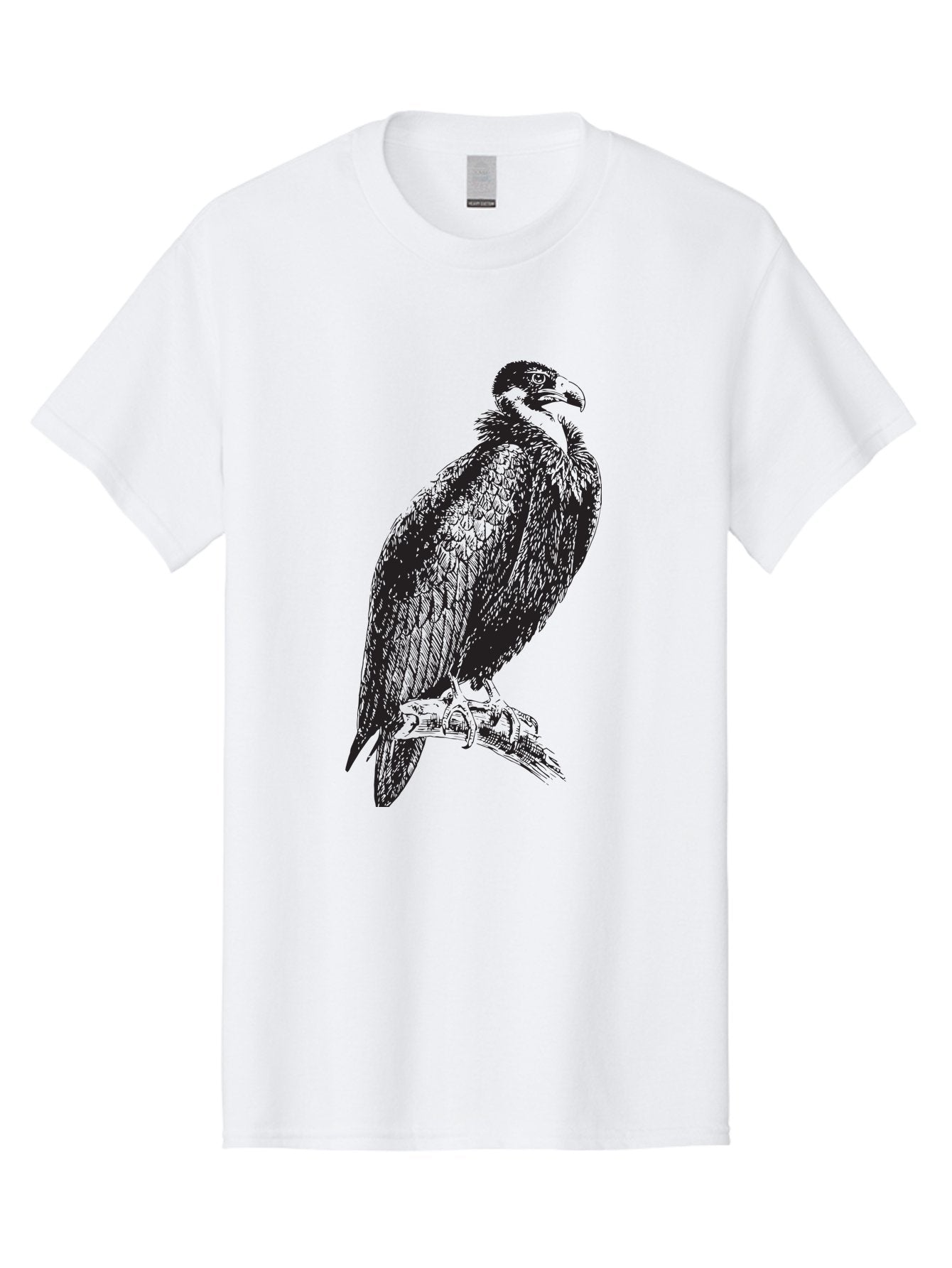 Vulture Men'S Graphic Tee, 100% Cotton, Comfortable Casual Summer Wear, Machine Washable, Vulture Perched On Branch, Bird Of Prey, Wildlife Illustration, Raptor, Sharp Talons, Feathers, Graphic Art, Wild Animal, Nature Sketch Aad965