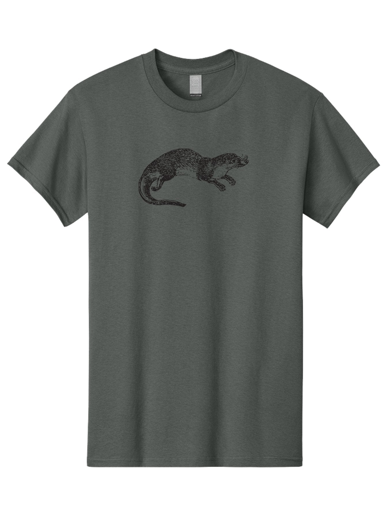 Weasel Men'S Graphic Tee, 100% Cotton, Comfortable Casual Summer Wear, Machine Washable, Mongoose Animal, Wildlife Illustration, Hatching Texture, Black And Green, Carnivorous Mammal, Whiskers, Dynamic Pose, Detailed Artwork, Fur Texture Aad966 6